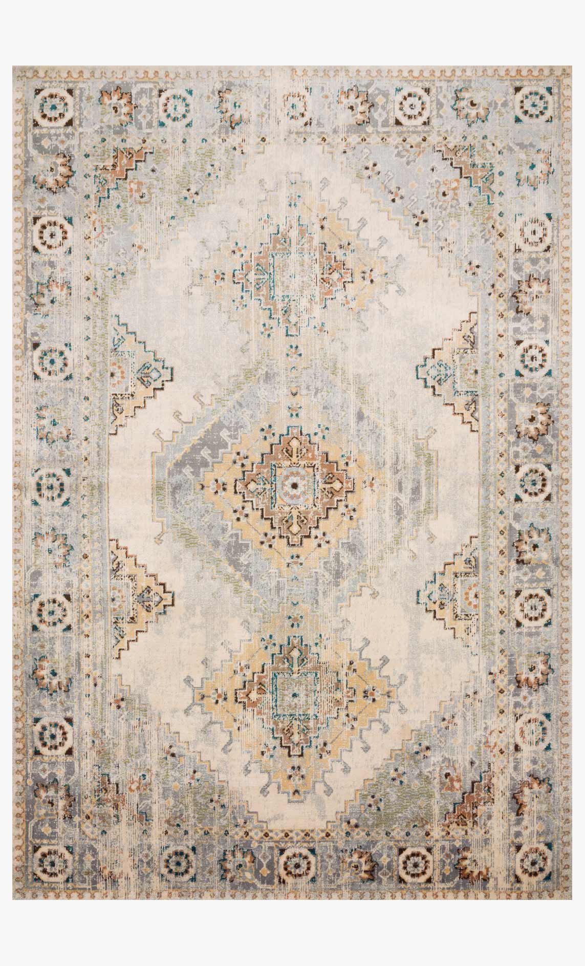 Oatmeal and silver transitional power-loomed rug with ornate medallion and geometric borders