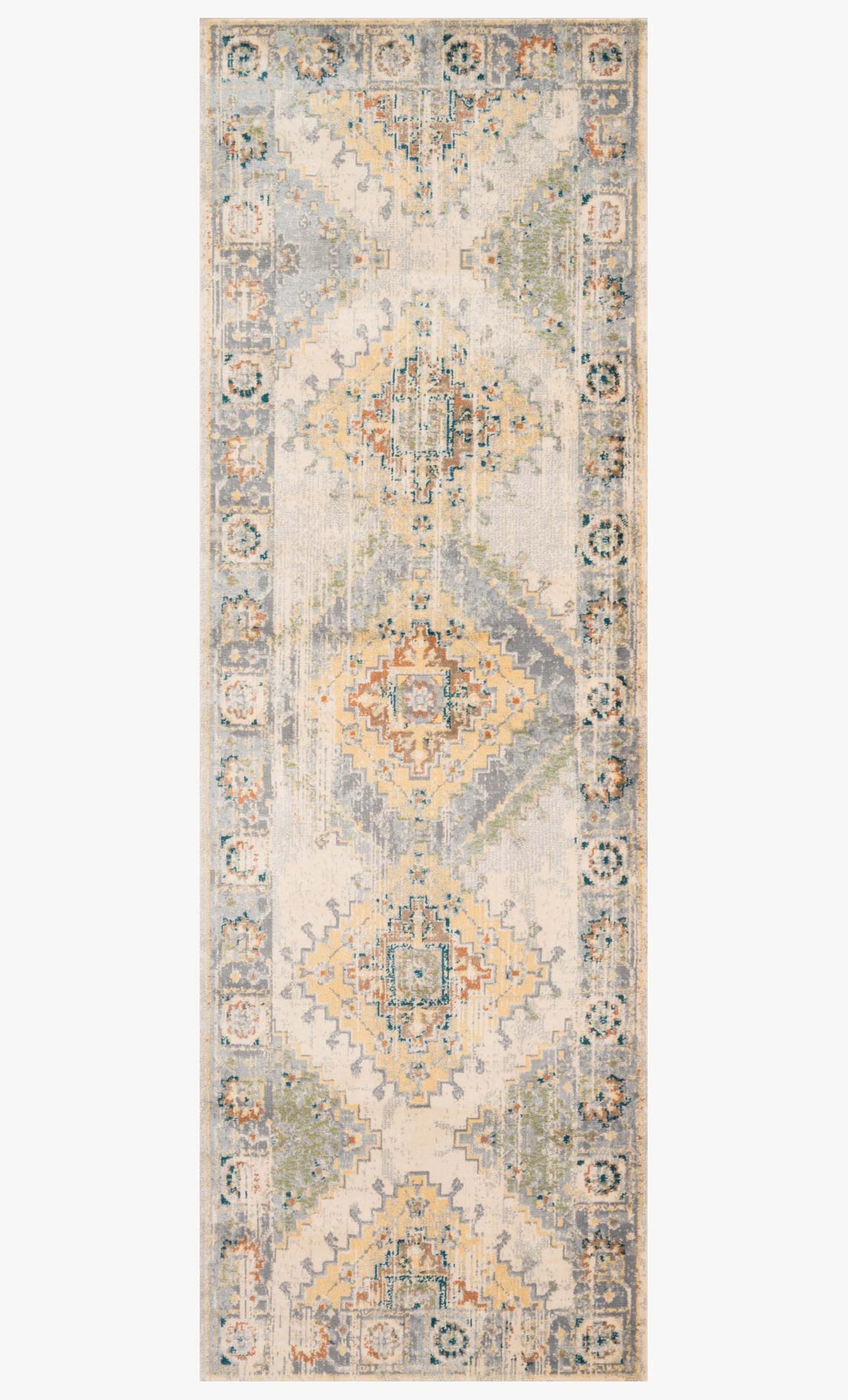Oatmeal and silver transitional power-loomed rug with vertical medallion and ornate edging