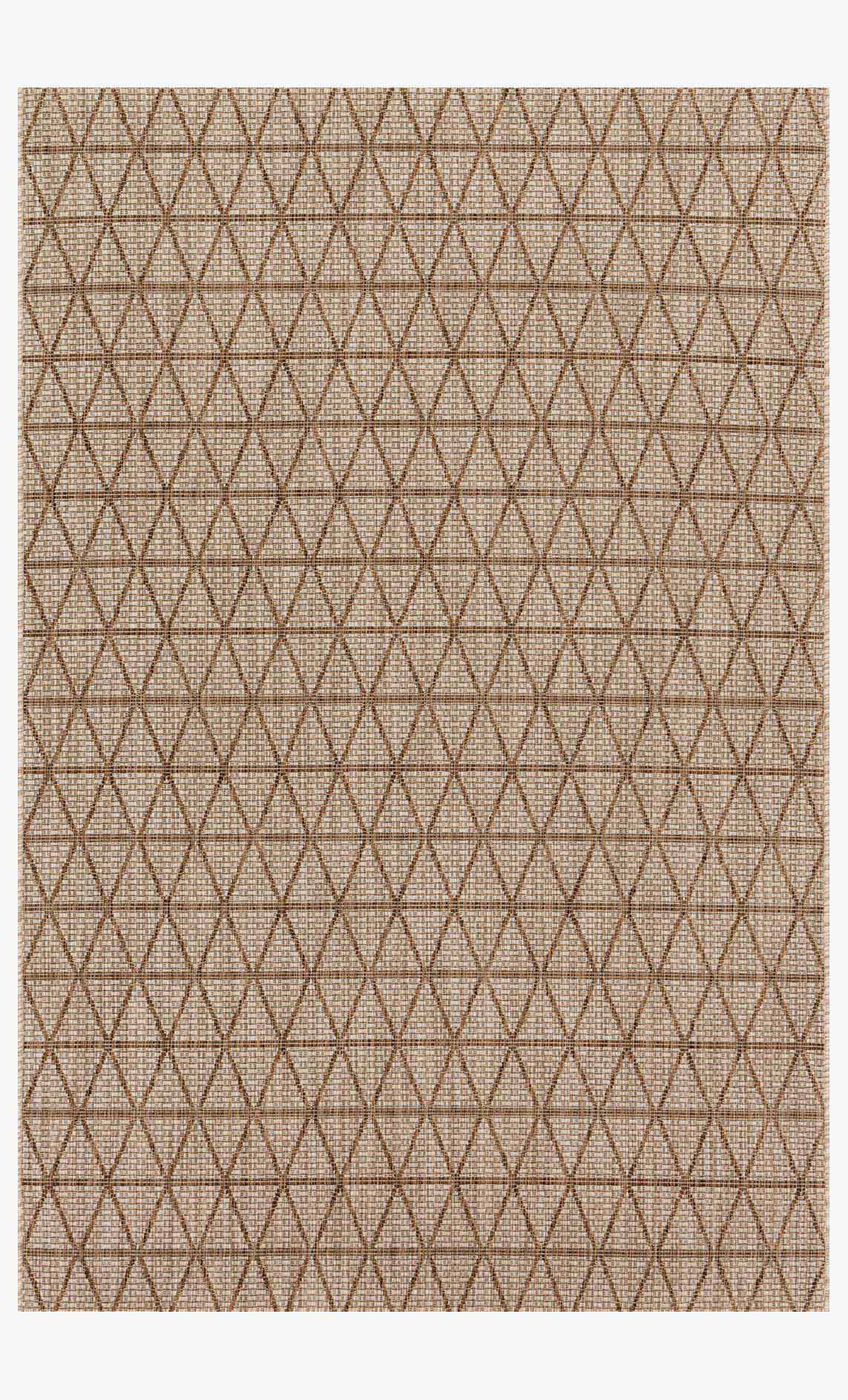 Indoor/outdoor power-loomed rug in beige with mocha geometric lattice pattern