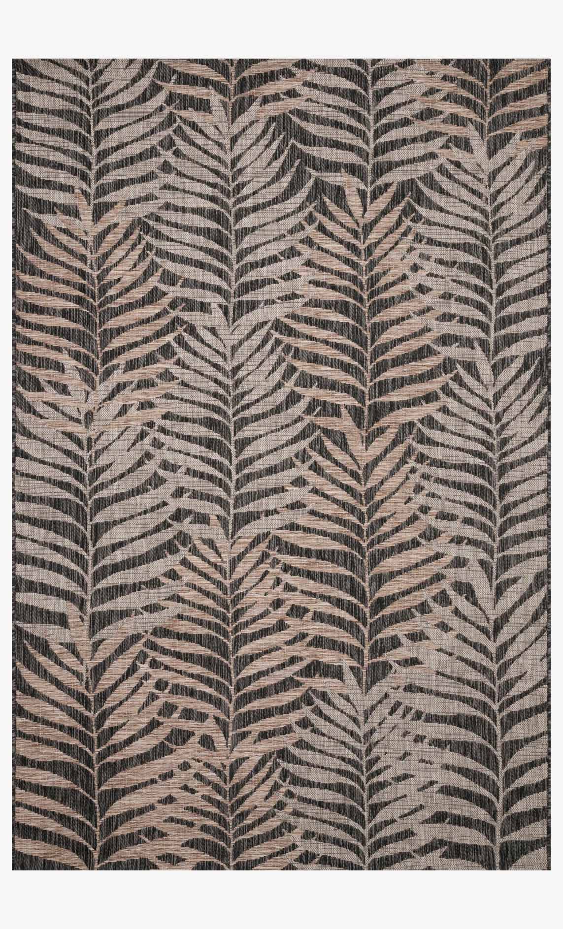 Indoor outdoor rug with natural beige and black leaf pattern, power loomed, rectangular