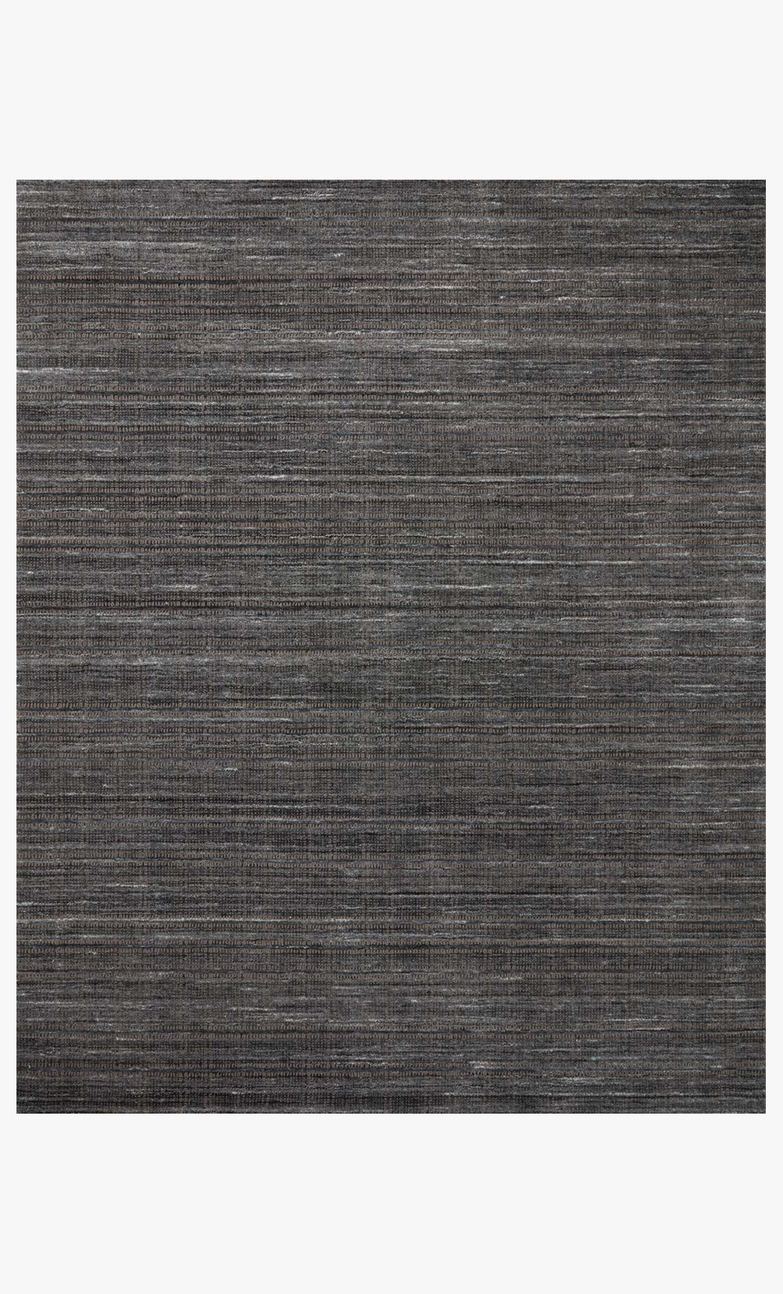 Transitional hand-loomed rug, dark graphite and charcoal with fine horizontal stripes.