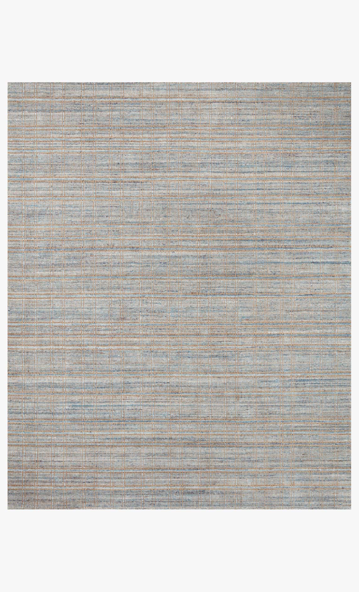 Hand-loomed rug with light natural and sky blue woven grid pattern