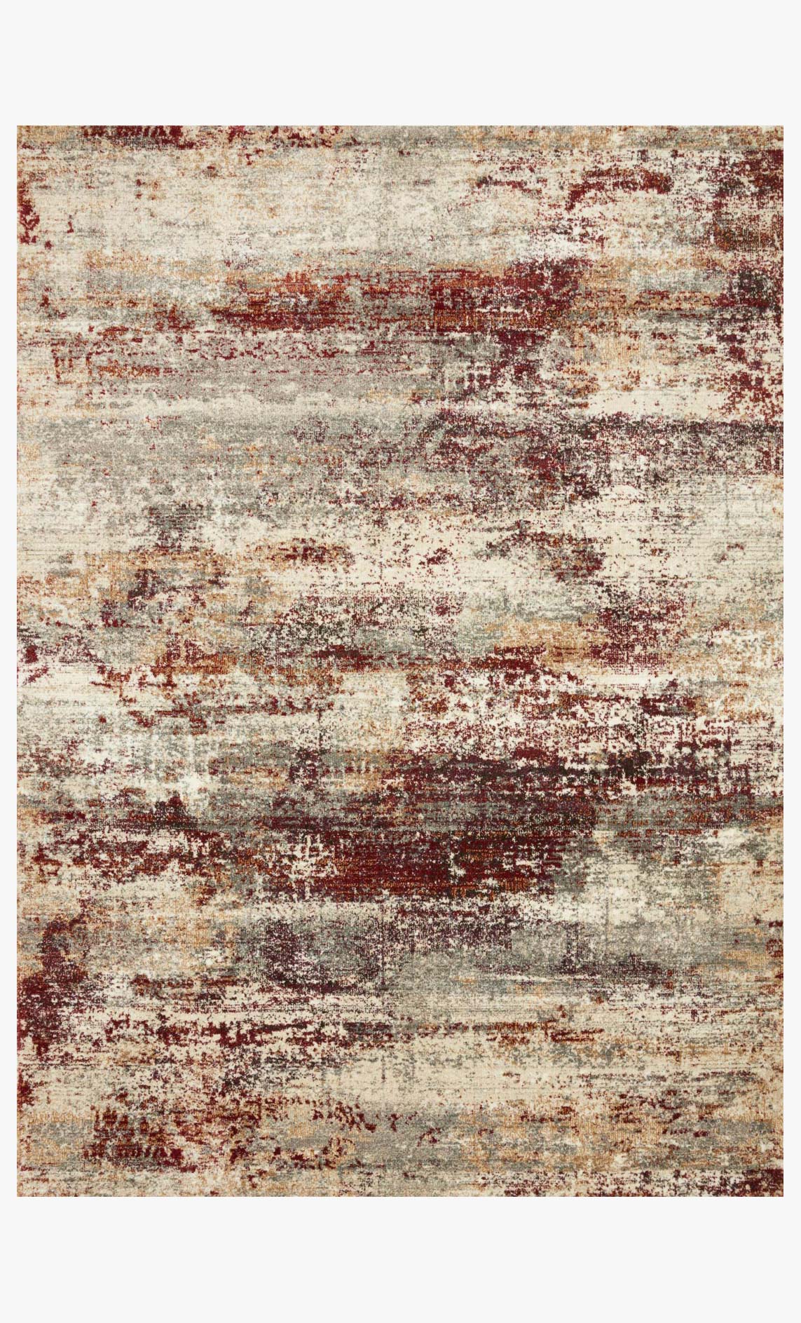 Contemporary power-loomed rug with cream and rust distressed abstract pattern