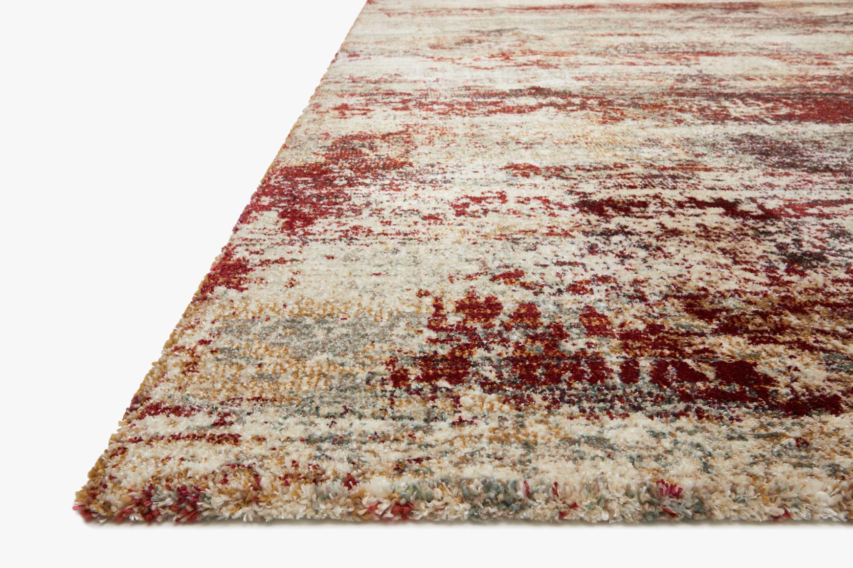 Contemporary power-loomed rug corner detail, cream base with rust speckled texture