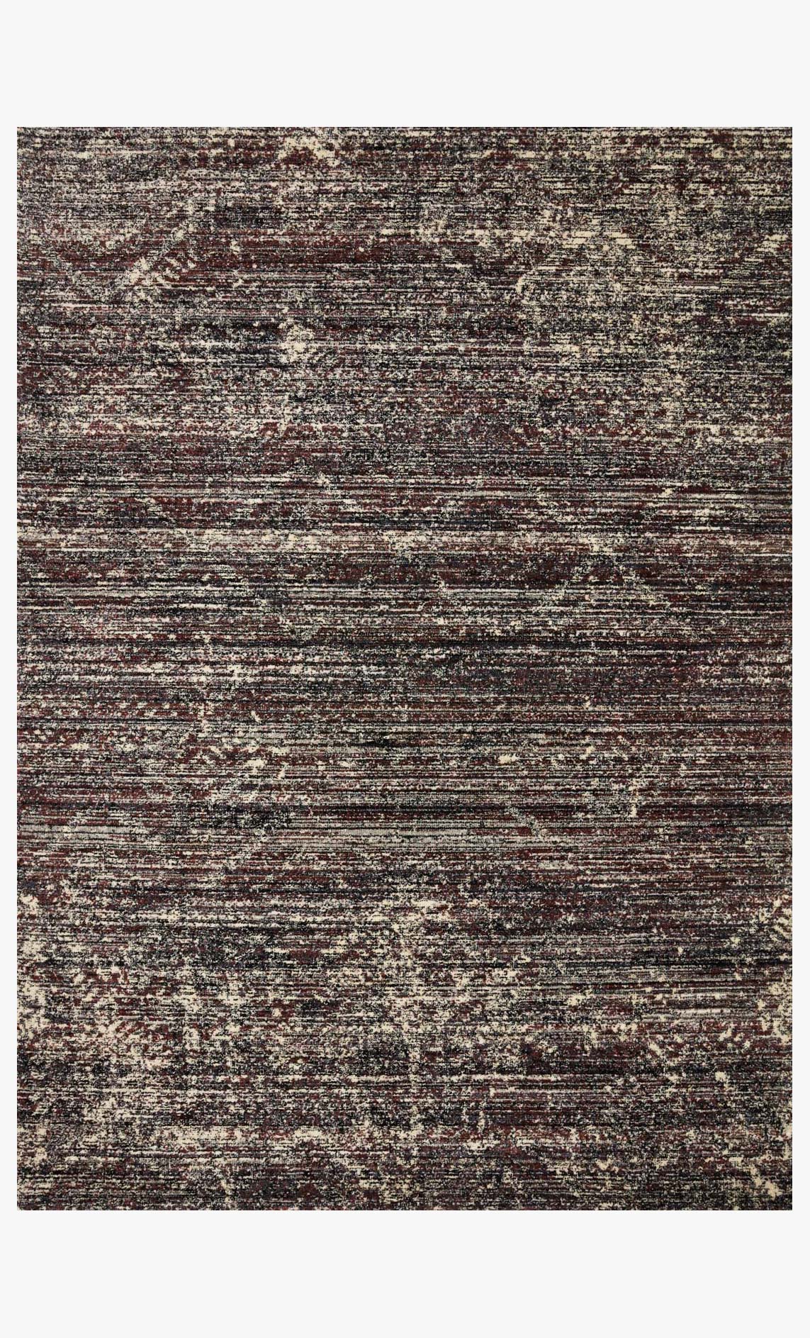 Square contemporary power-loomed rug with horizontal textured bands in dark, cream, and wine