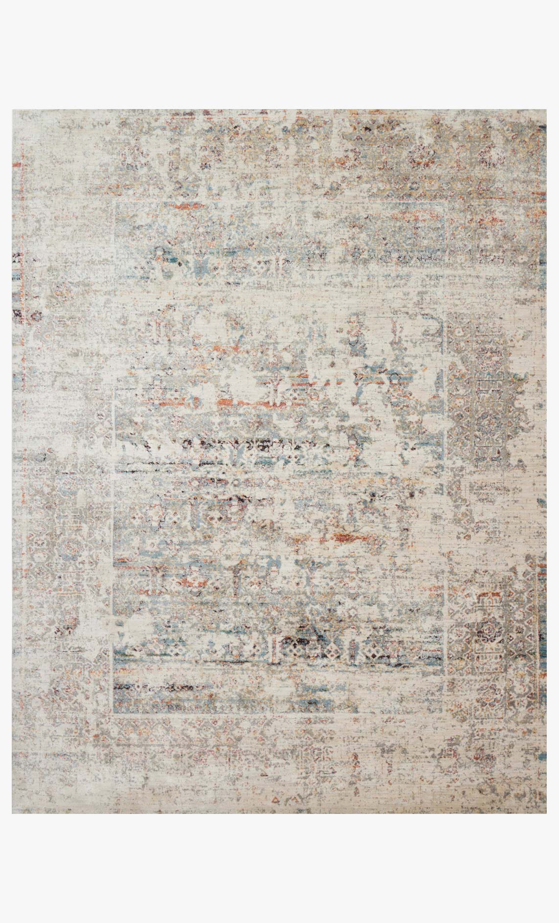 Contemporary power-loomed rug with ivory base and granite linear distressed abstract design