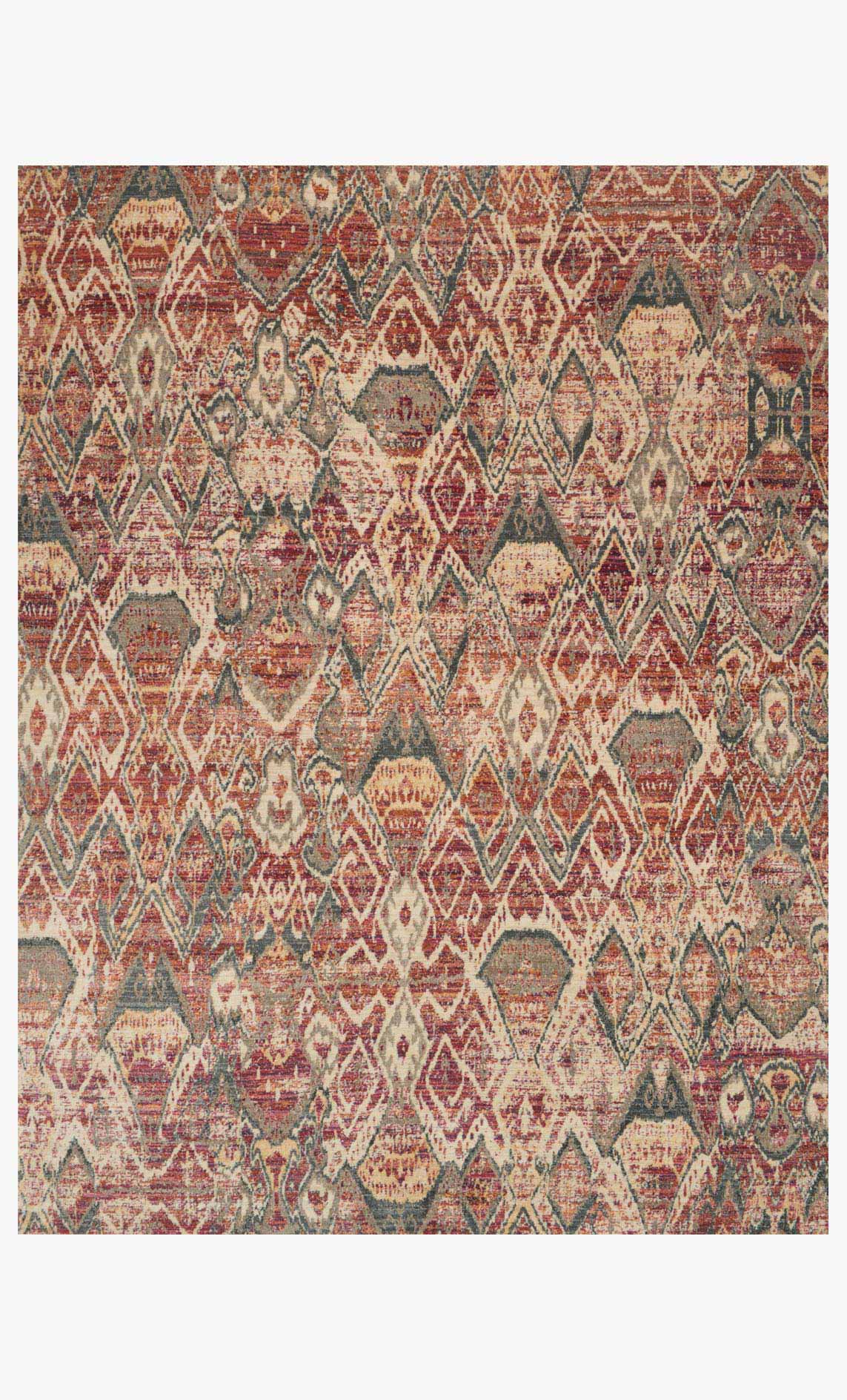 Contemporary power-loomed rug with berry, ivory, and teal geometric pattern