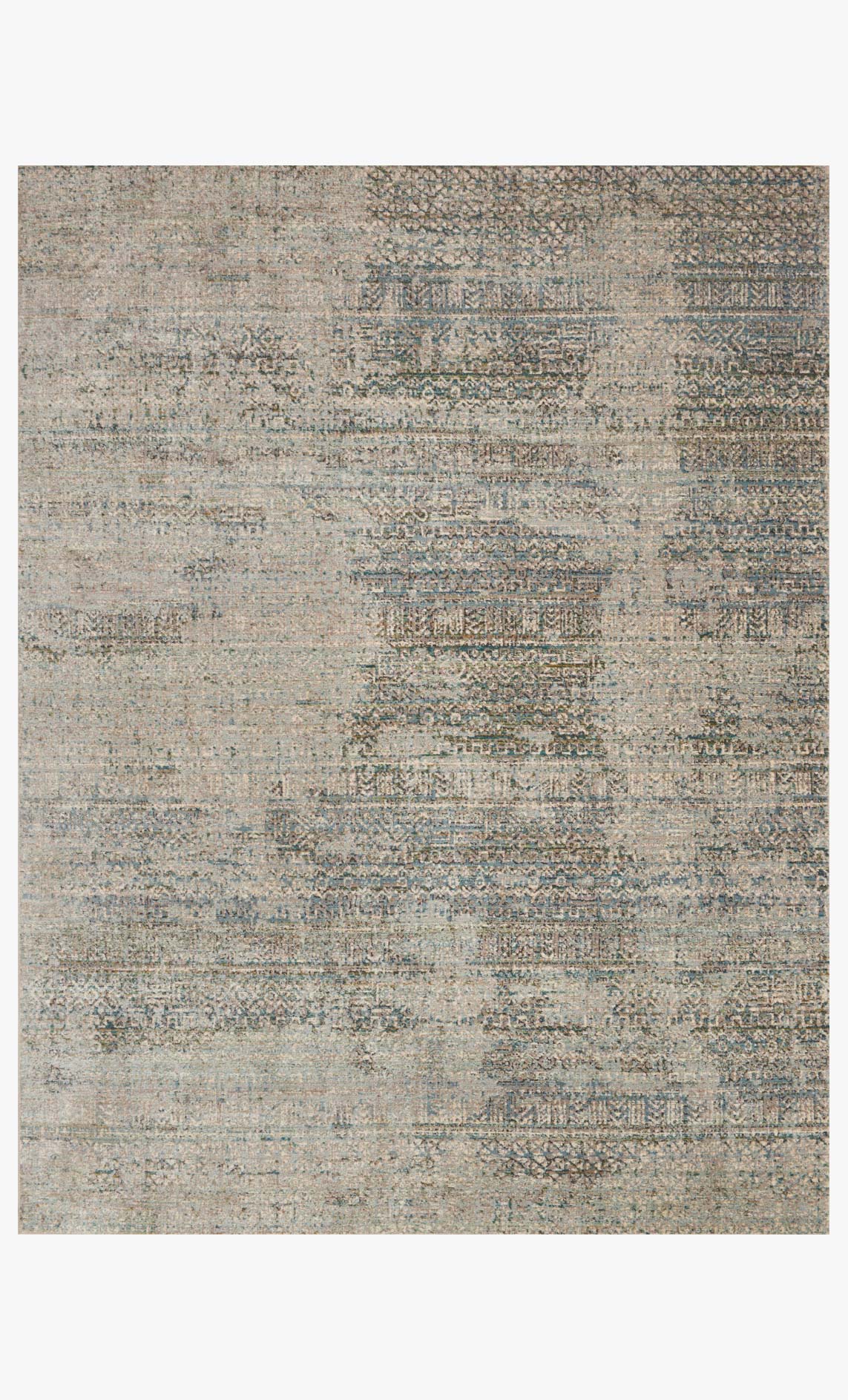 Power-loomed rug in ivory and sea blue-green with distressed abstract pattern