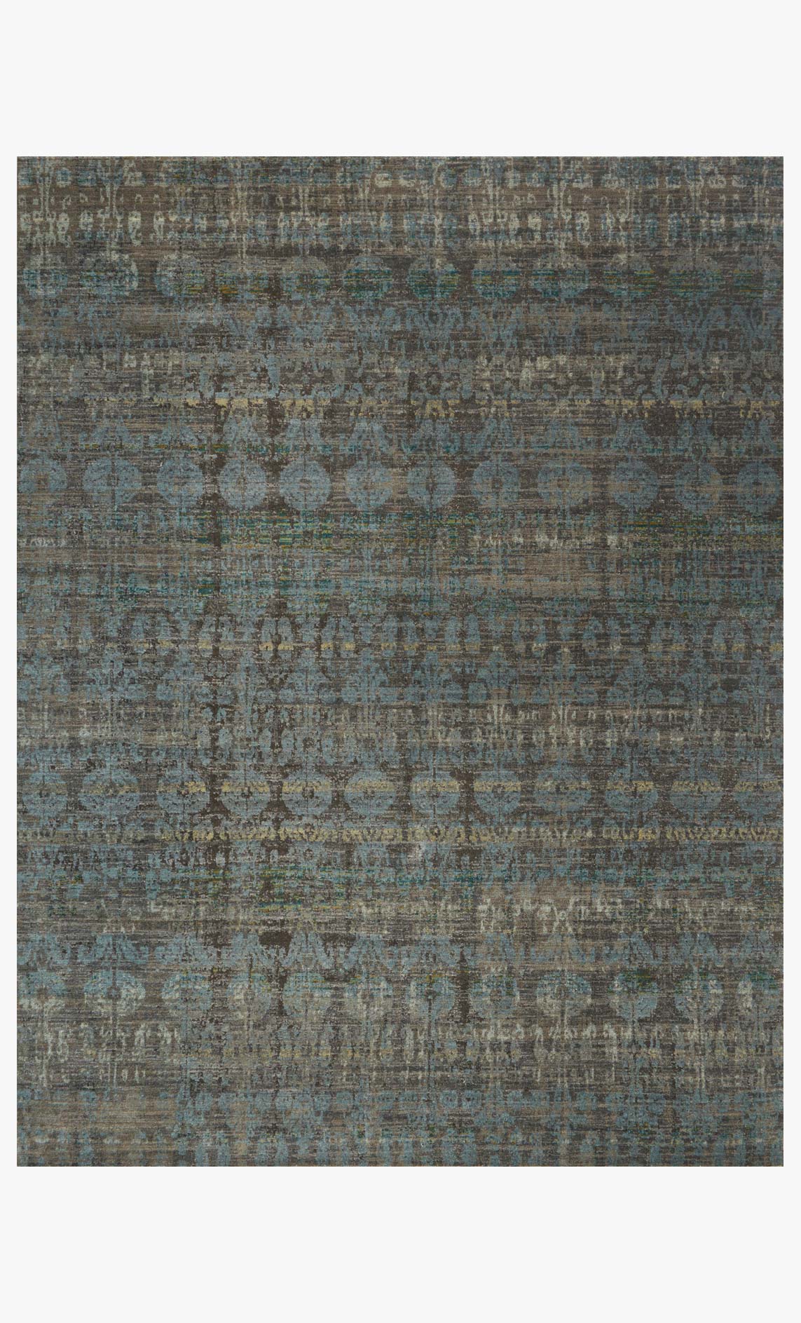 Contemporary power-loomed rug in steel and lagoon with distressed abstract pattern, square view