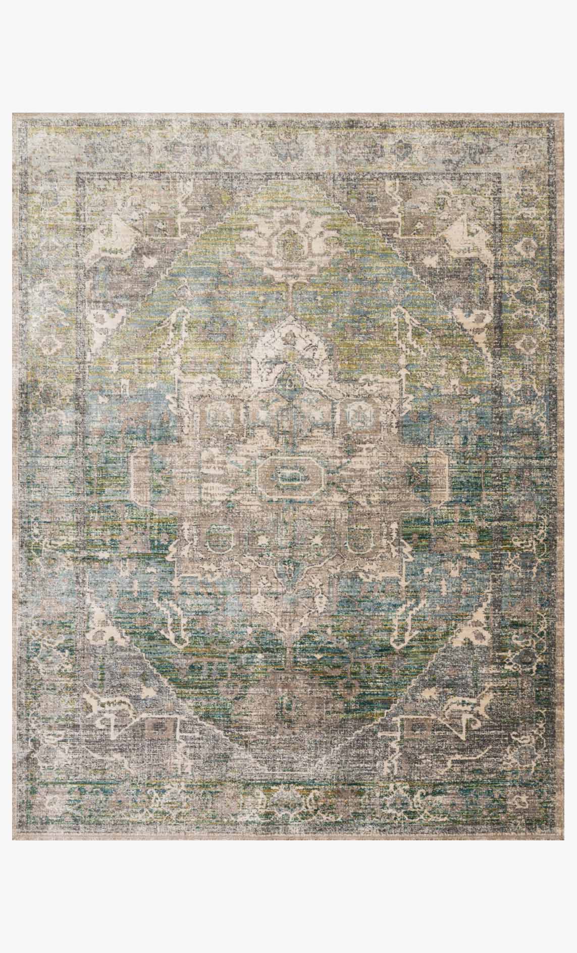 Contemporary power-loomed rug, abstract grass-and-ocean pattern in beige with green-blue