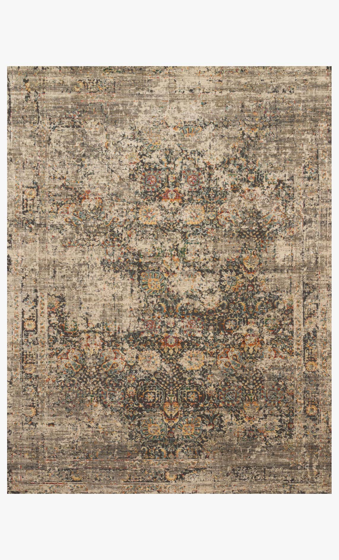 Contemporary power loomed rug with distressed multicolor pattern on light grey background