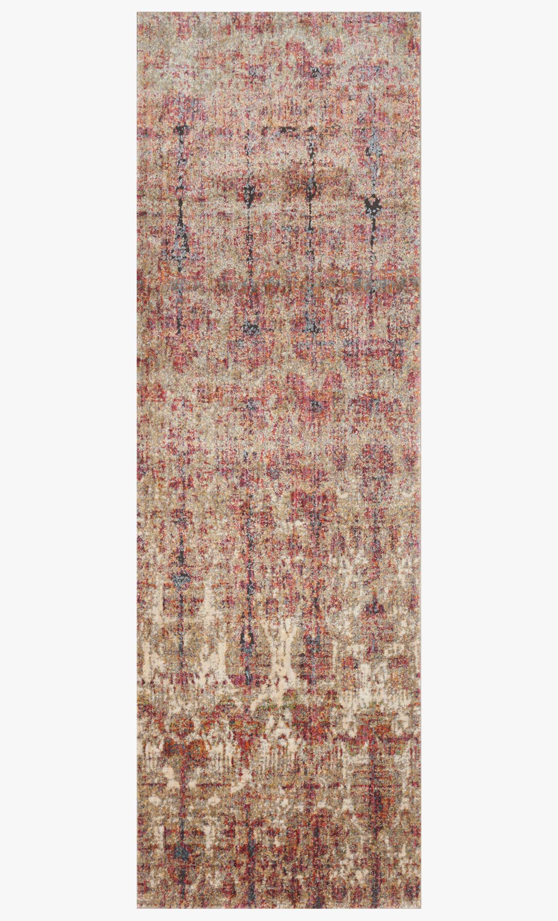 Power-loomed area rug with cream, berry red, and brown vertical abstract lines