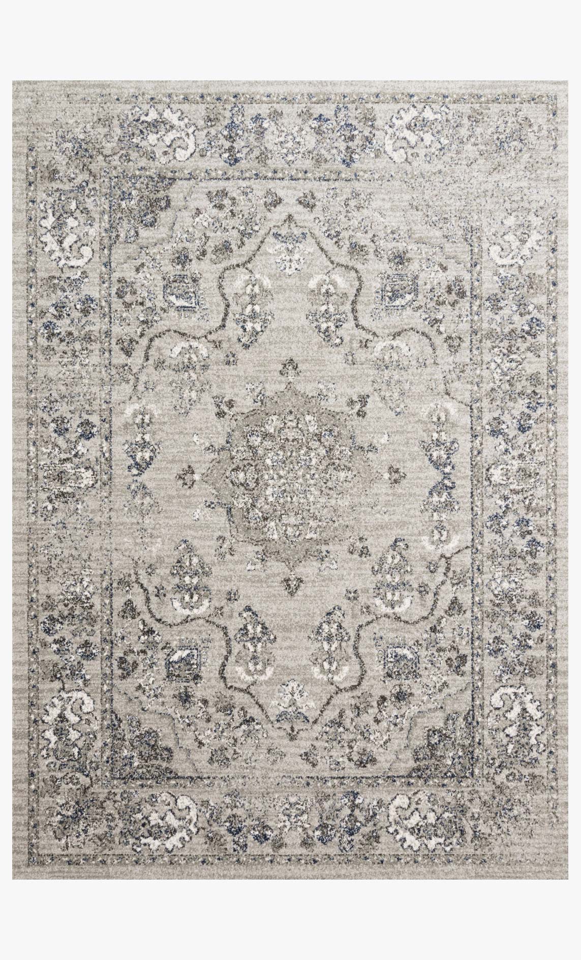 Traditional power-loomed area rug in dove and grey with ornate medallion pattern