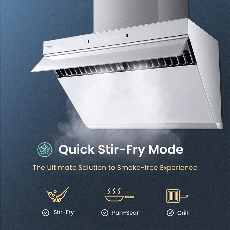 Fotile Slant Vent Series 30-Inch 1000 CFM Under Cabinet or Wall Mount Range Hood with 2 LED lights, Motion and Touch Activation in White Tempered Glass (JQG7505-W)