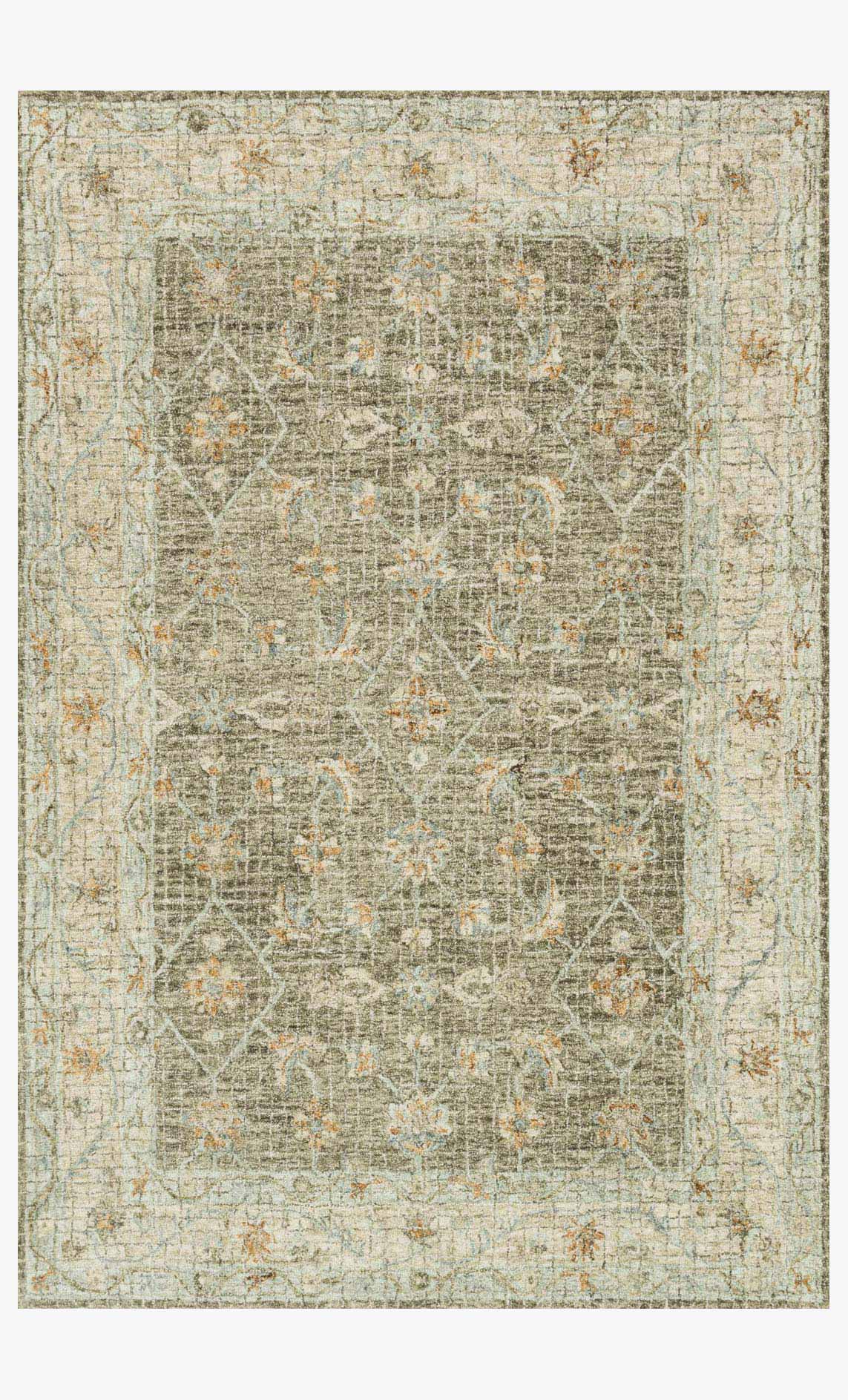 Transitional hooked rug, taupe and sand abstract pattern with border.