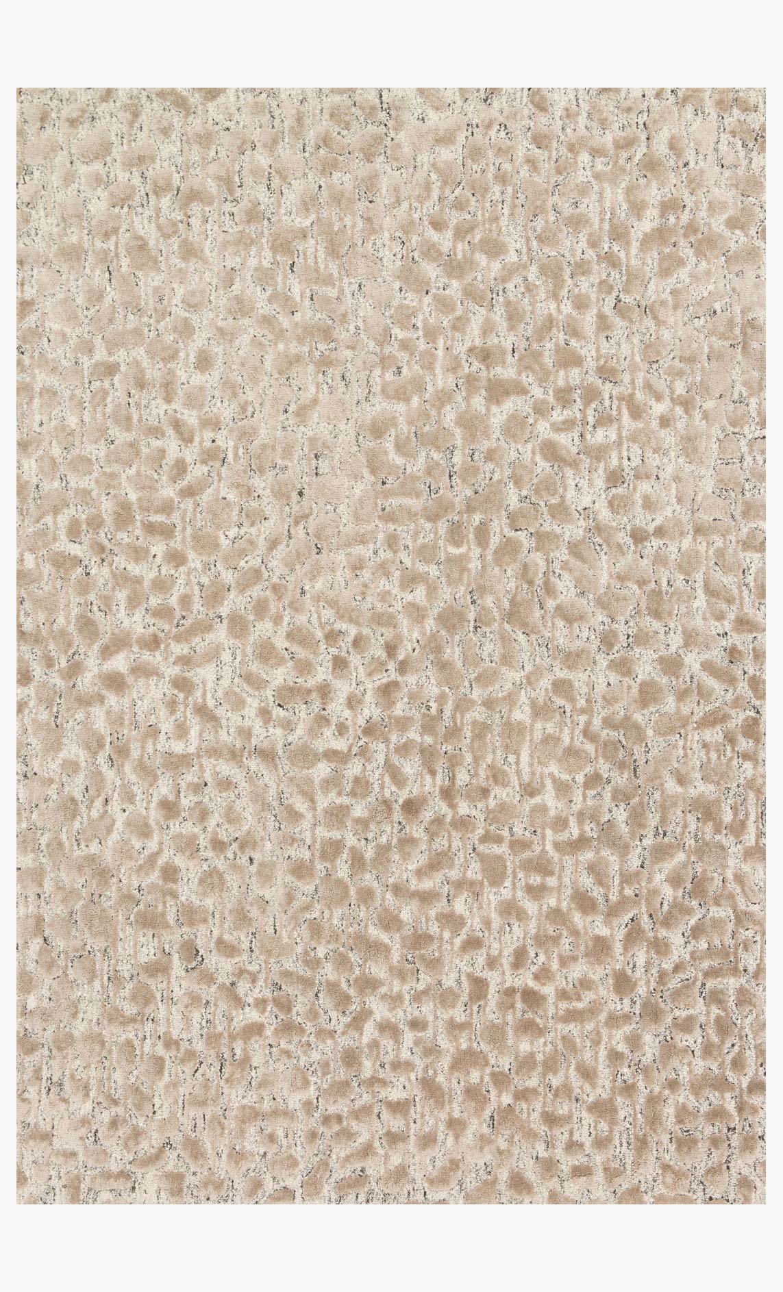 Hand-tufted area rug in ash and taupe with textured abstract motif, full view