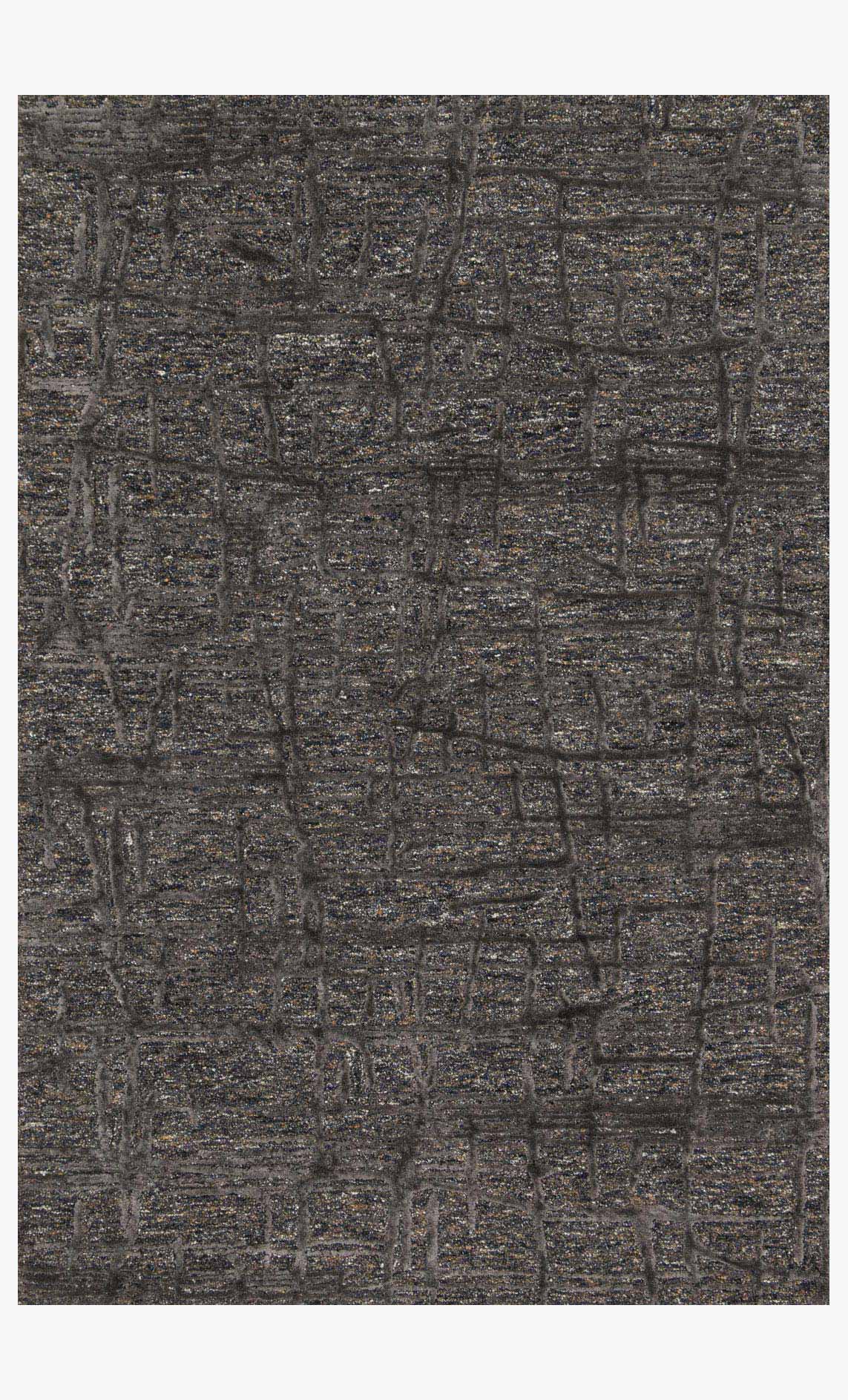 Charcoal hand-tufted rug with abstract distressed pattern and textured surface