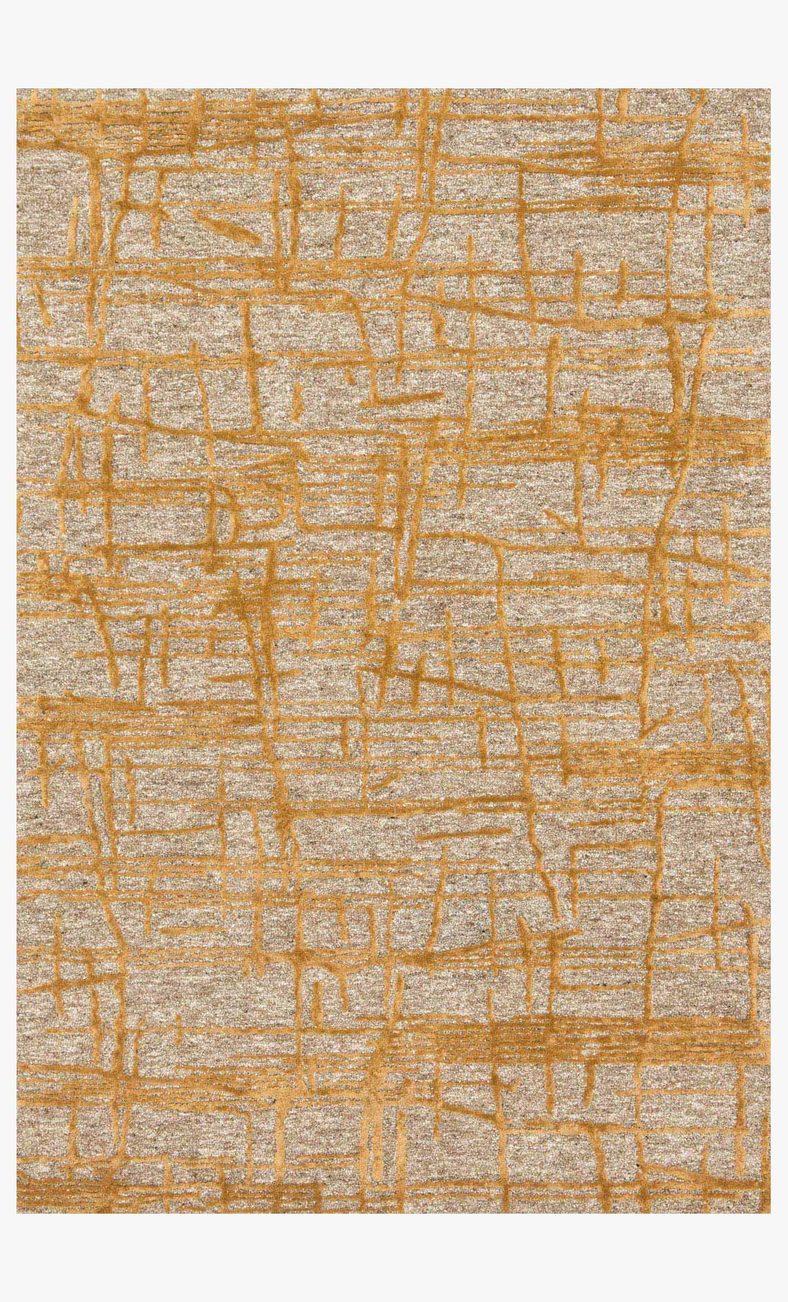 Natural beige and gold hand-tufted rug with abstract grid lines, flat weave texture