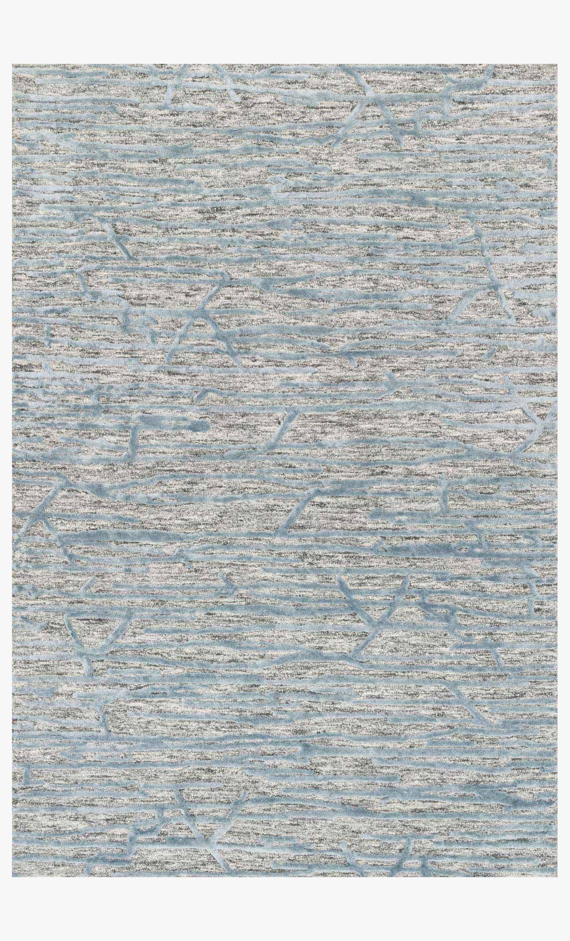 Hand-tufted area rug with grey and blue speckled geometric pattern