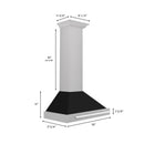 ZLINE 30-Inch Wall Mounted Range Hood in Satin Stainless Steel with Black Matte Shell and Stainless Steel Handle (KB4SNX-BLM-30)