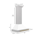 ZLINE 30-Inch Autograph Edition Wall Mounted Range Hood in Satin Stainless Steel with White Matte Shell and Champagne Bronze Handle (KB4SNZ-WM30-CB)