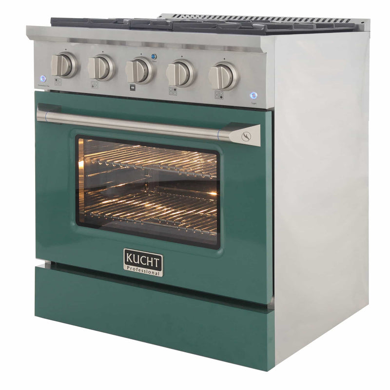 Kucht 30-Inch Pro-Style Dual Fuel Range in Stainless Steel with Green Oven Door (KDF302-G)