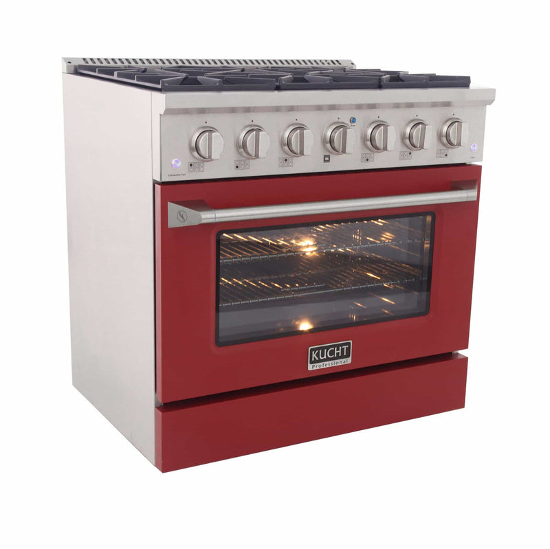 Kucht 36-Inch Pro-Style Dual Fuel Range in Stainless Steel with Red Oven Door (KDF362-R)
