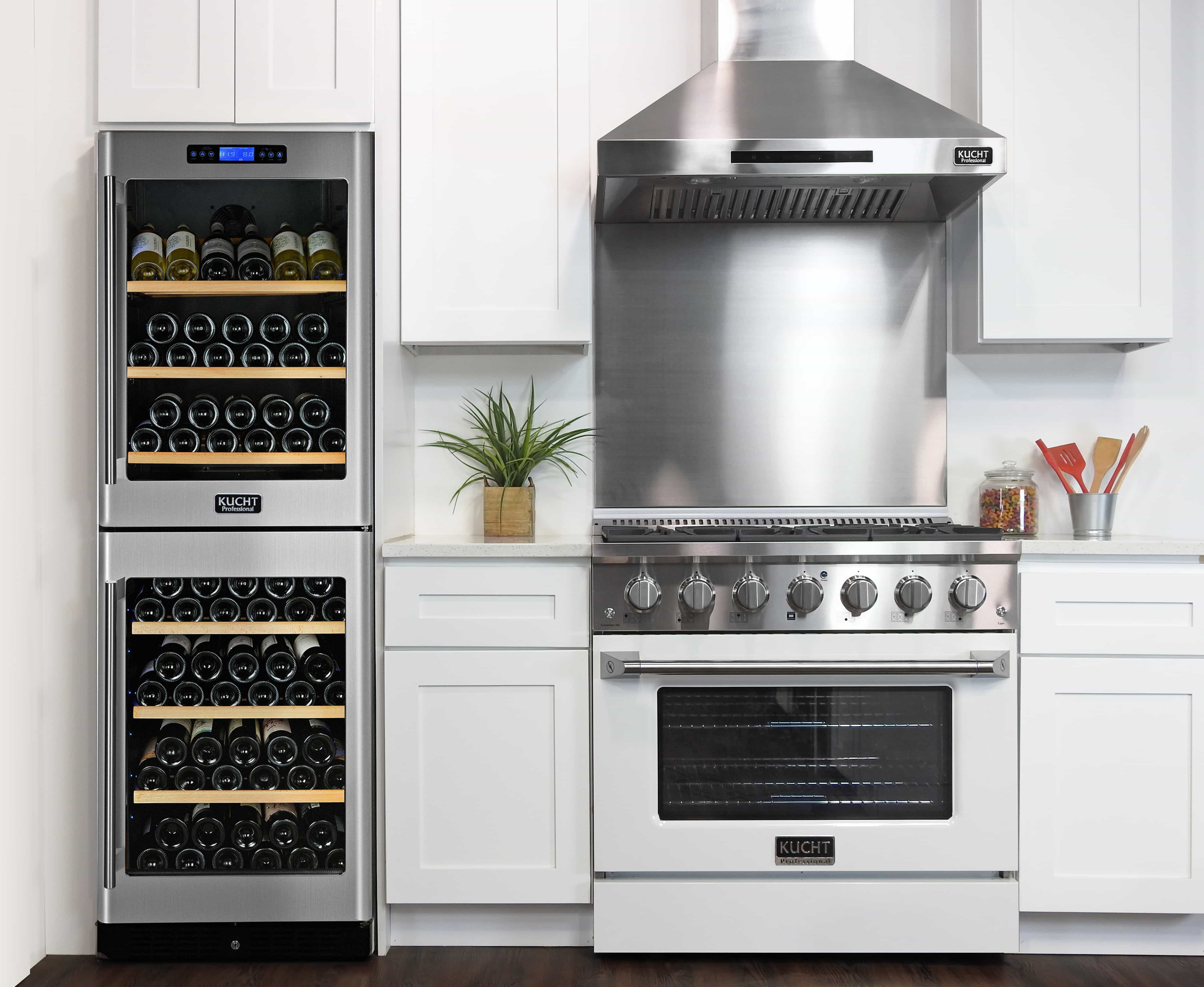 Dual fuel range with stainless cooktop and white oven door, black glass window