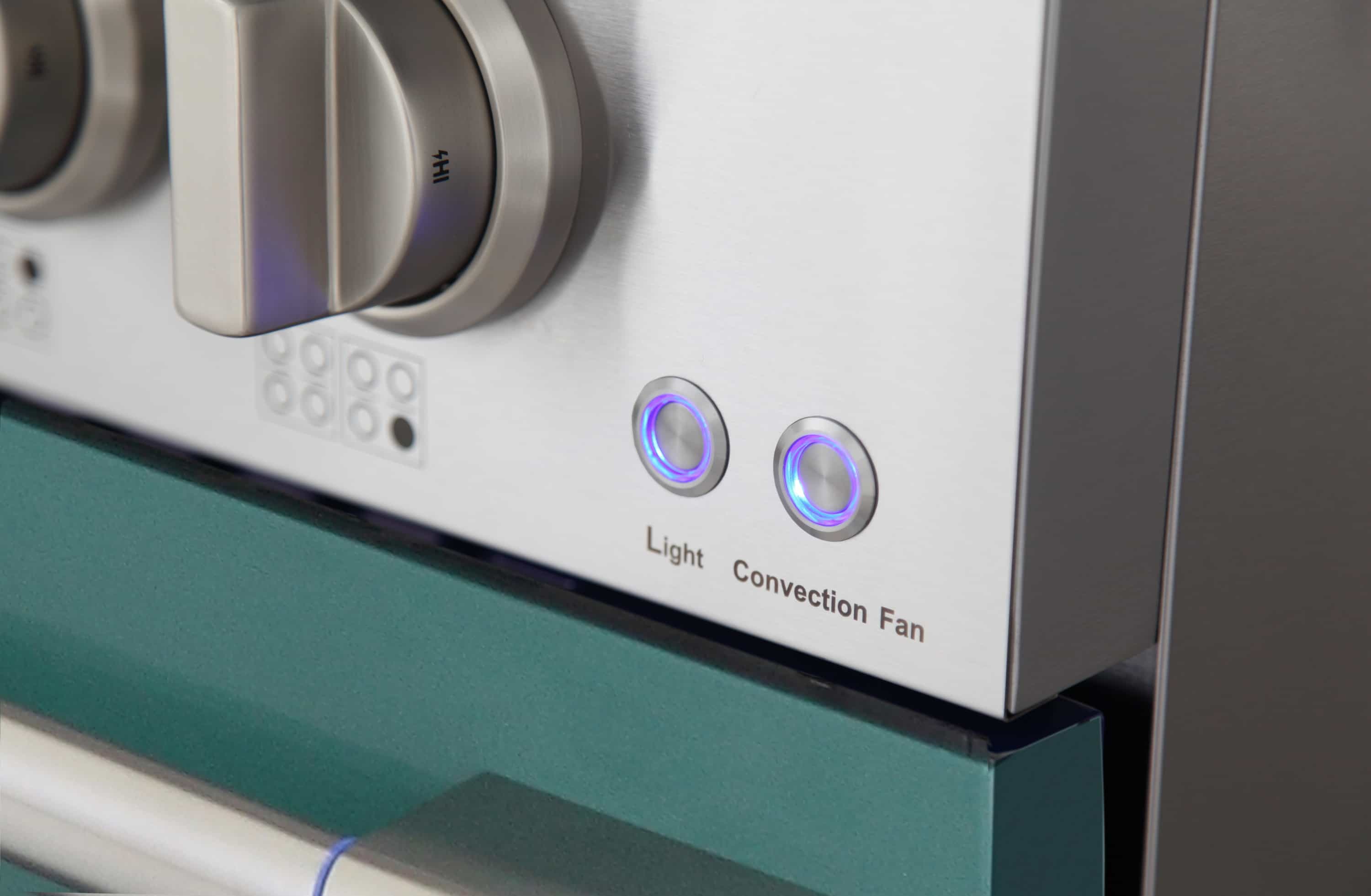 Range control buttons labeled Light and Convection Fan with blue indicator glow