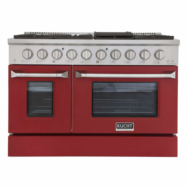 Kucht 48-Inch Pro-Style Dual Fuel Range in Stainless Steel with Red Oven Door (KDF482-R)