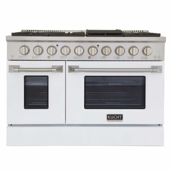 Kucht 48-Inch Pro-Style Dual Fuel Range in Stainless Steel with White Oven Door (KDF482-W)