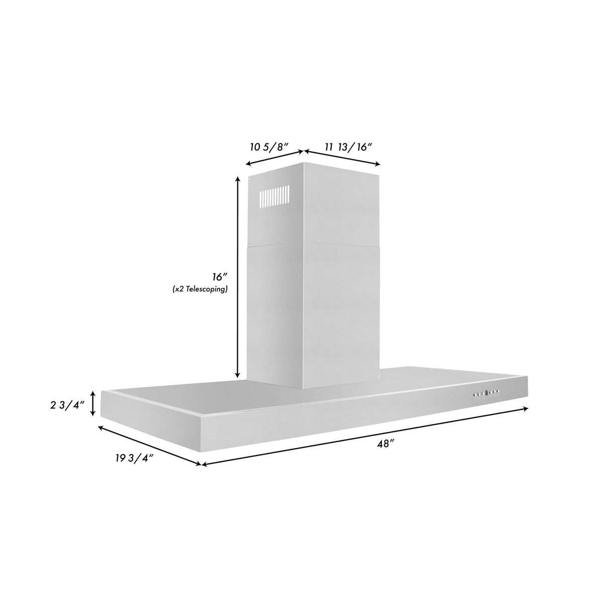 Stainless steel 48-inch convertible vent wall mount range hood with chimney tower