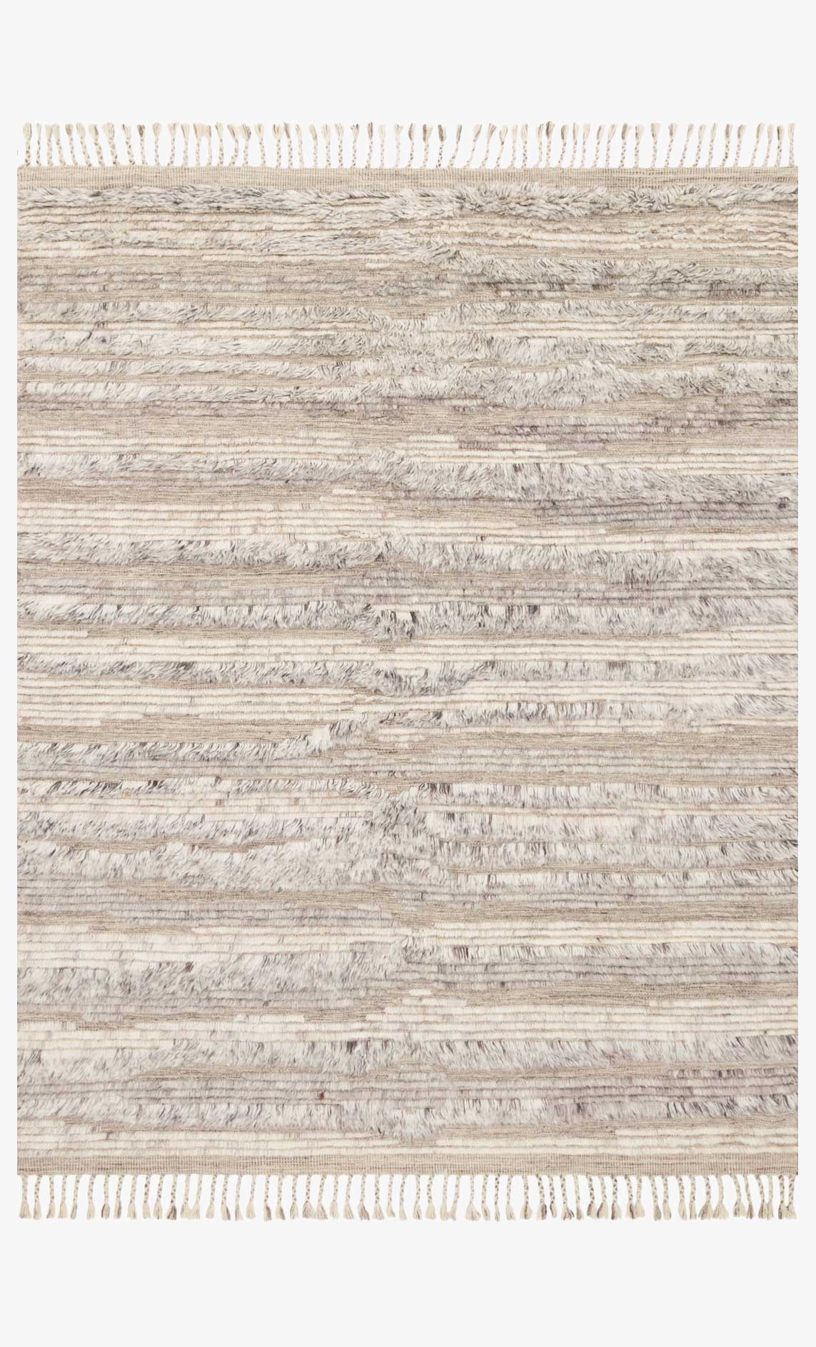 Hand-knotted rug with natural/ivory horizontal stripes and fringe border