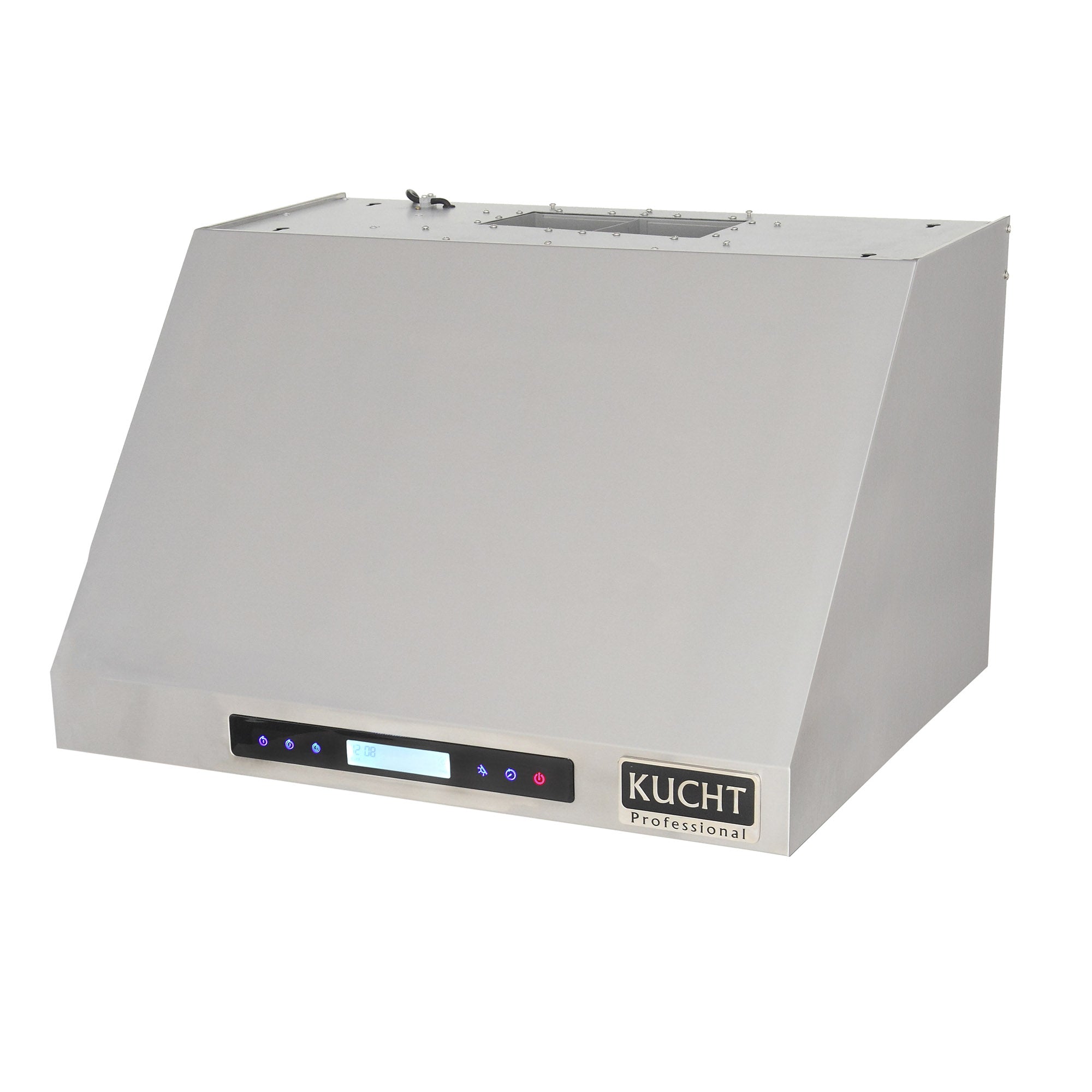 Under-cabinet range hood with exposed interior housing and front control panel