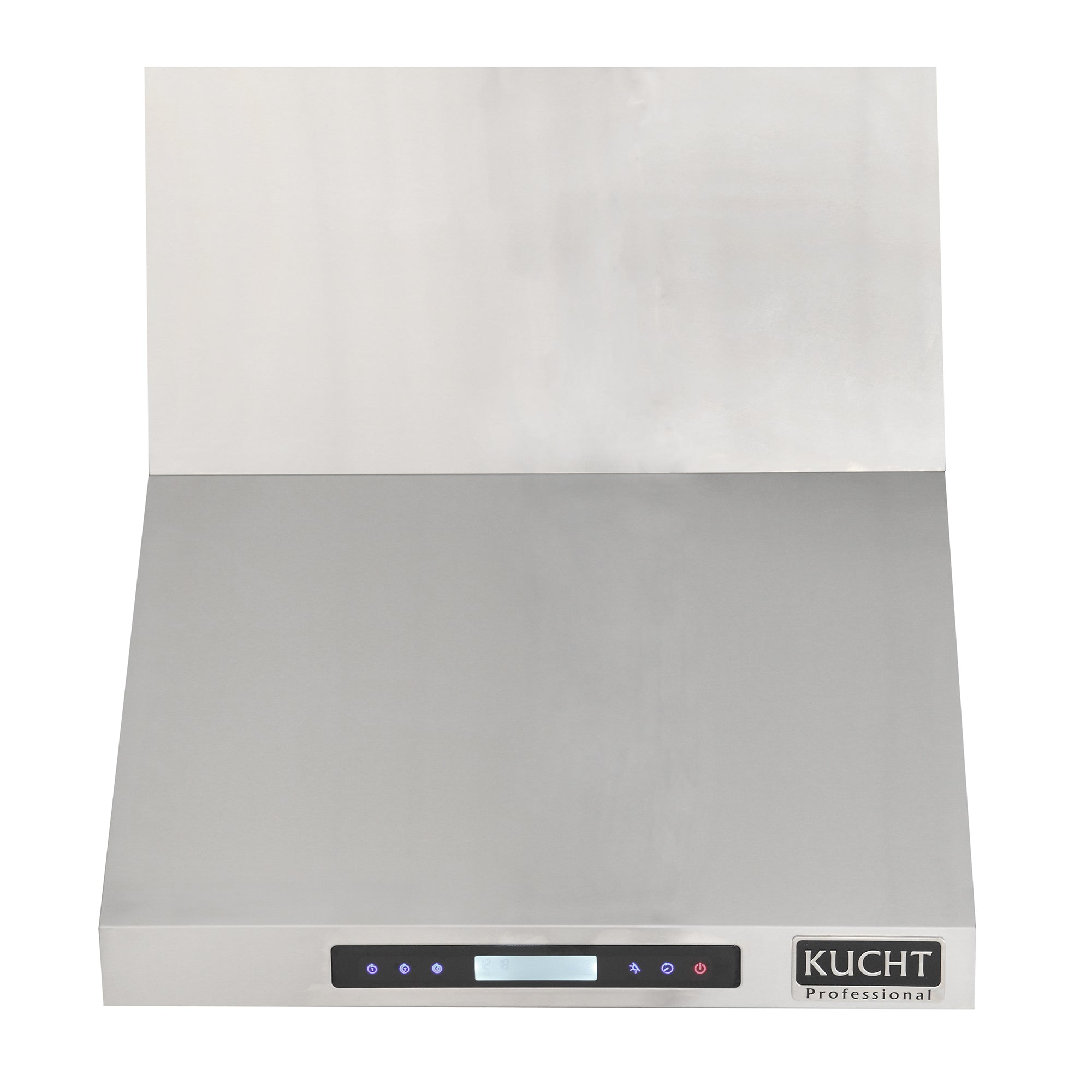 Stainless steel wall range hood with digital control display and touch buttons