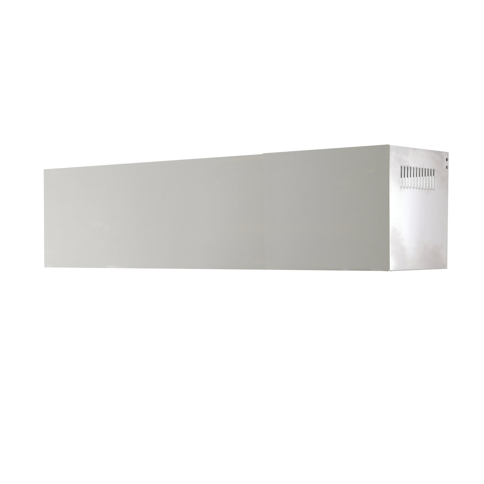Stainless steel wall mounted range hood side profile with vent outlet on right