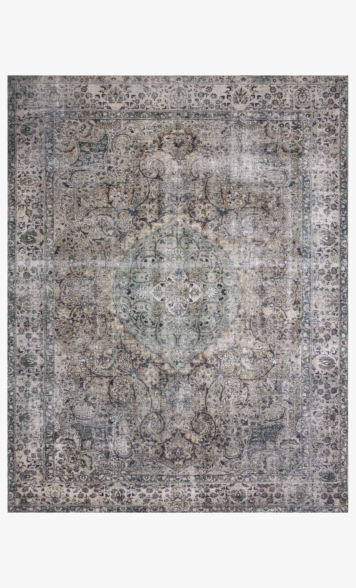 Traditional power-loomed area rug with ornate medallion pattern in taupe and stone