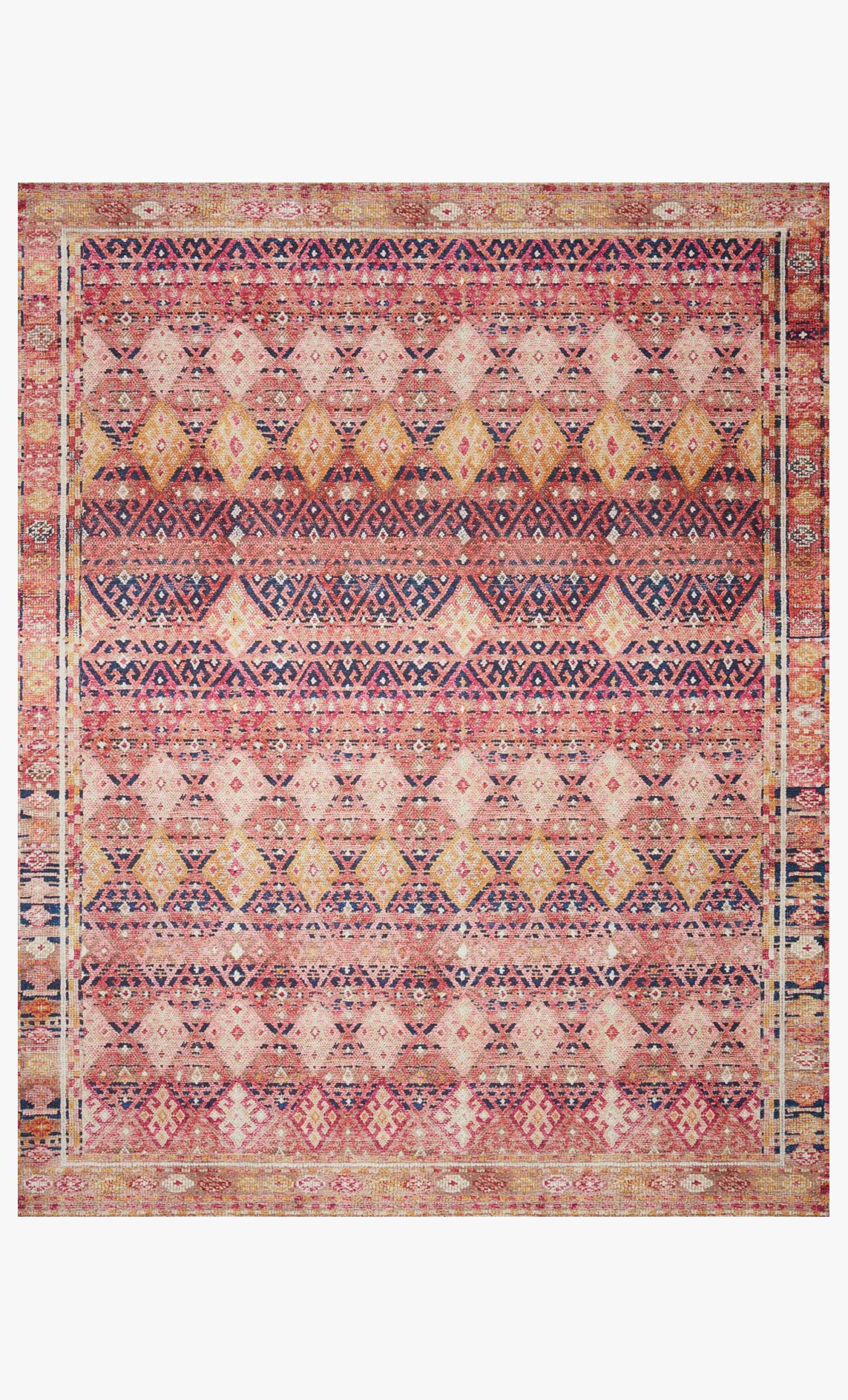 Magenta and cream traditional power-loomed rug with geometric medallion pattern