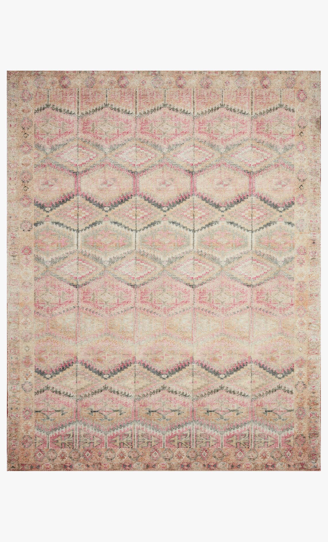 Traditional power-loomed rug with pink and lagoon geometric medallion pattern