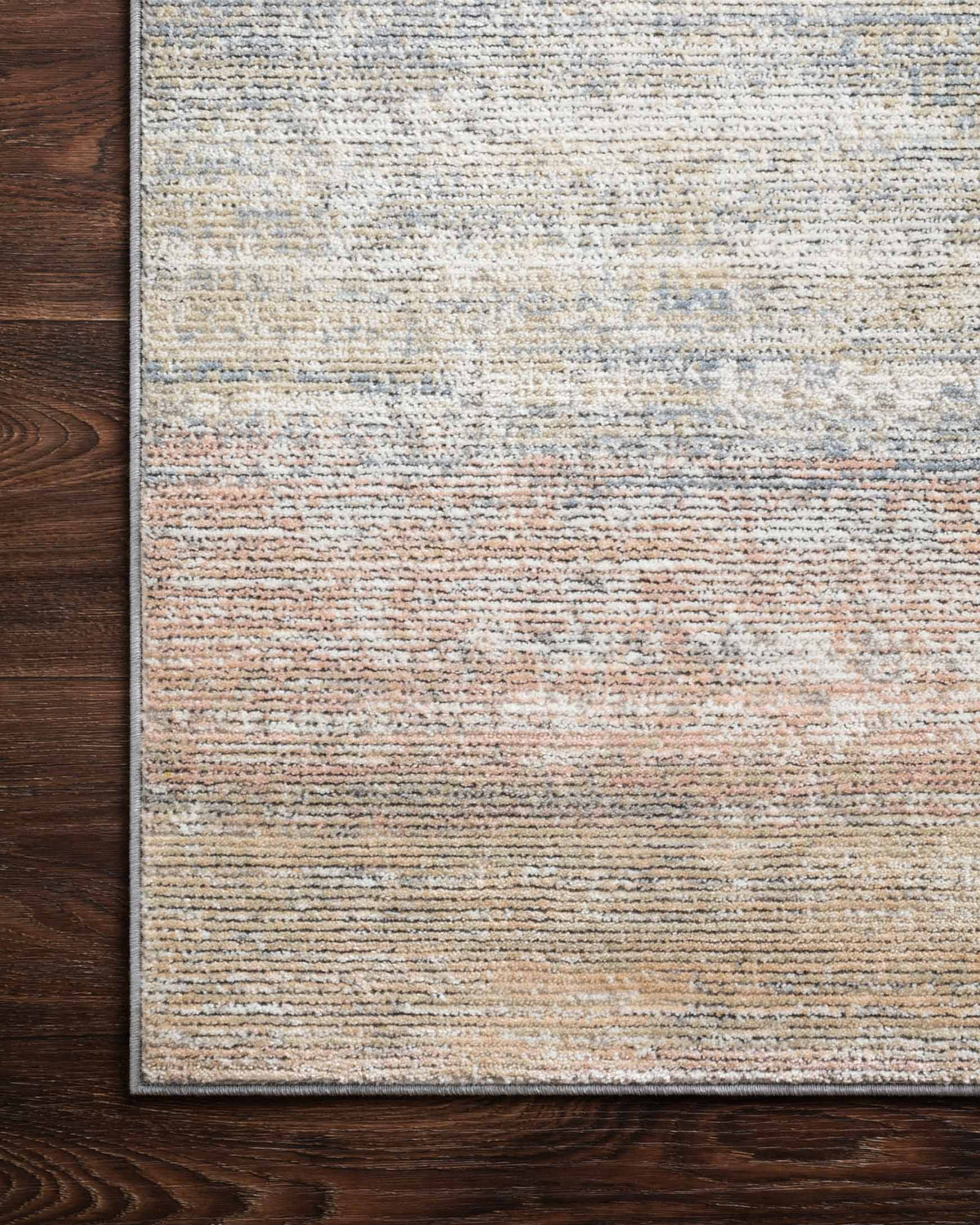 Transitional power loomed rug in mist tone with textured light beige, gray, and blue-gray surface
