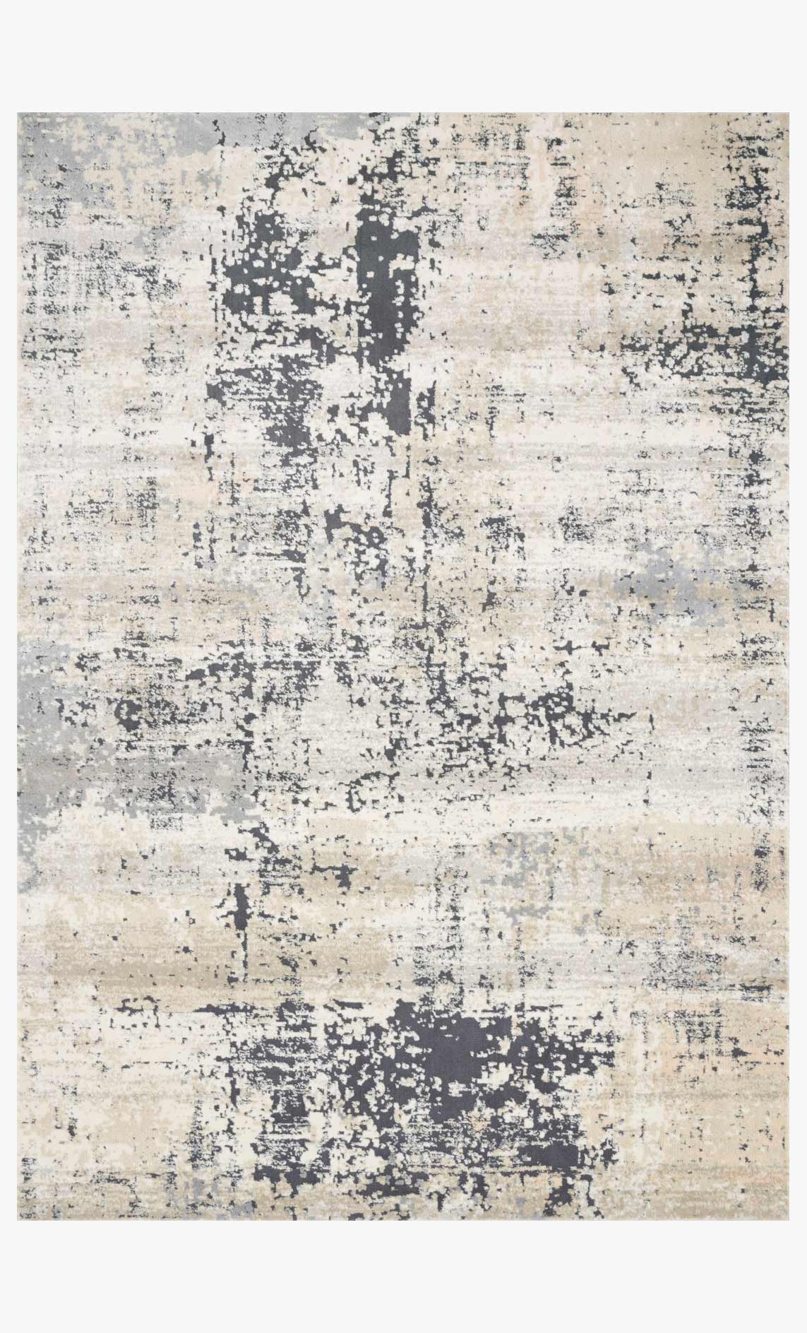 Transitional power-loomed rug with distressed abstract pattern in granite gray and cream