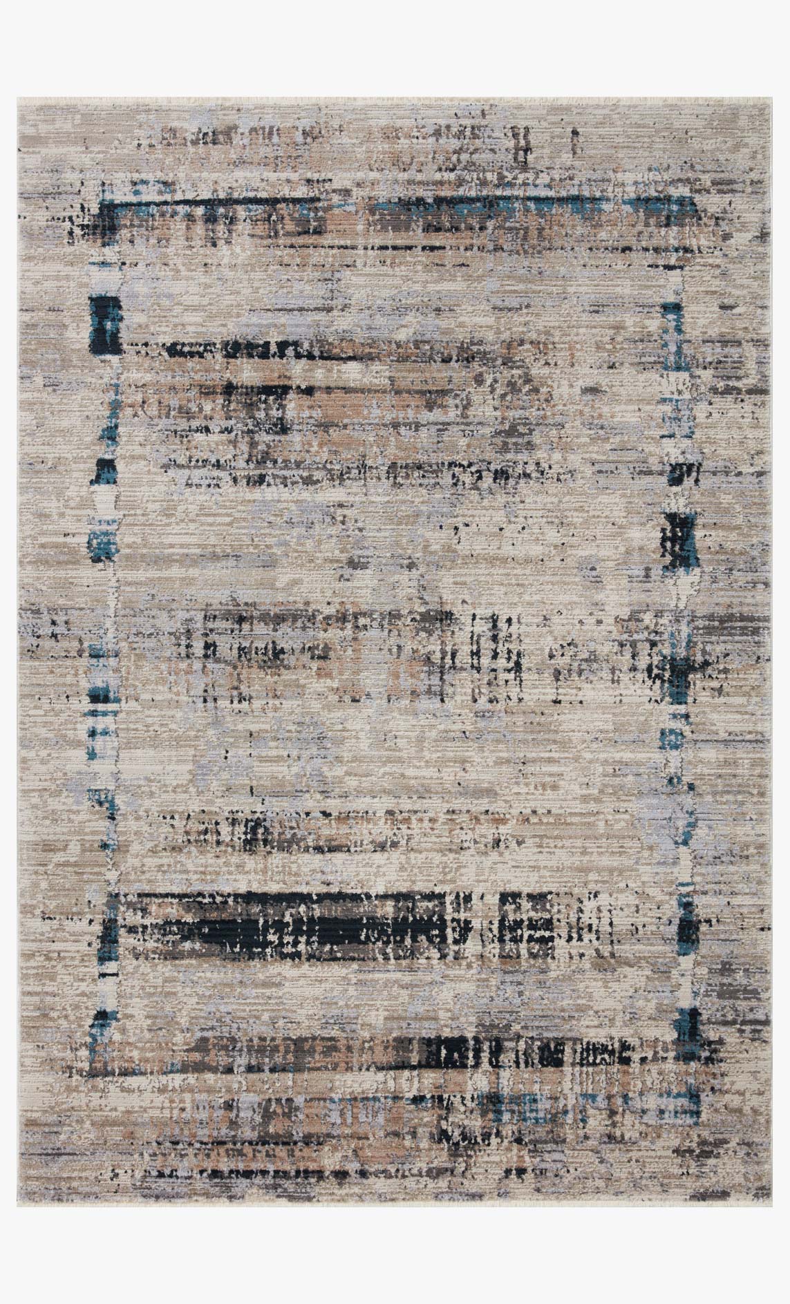 Transitional power loomed rug in granite and slate with distressed abstract pattern