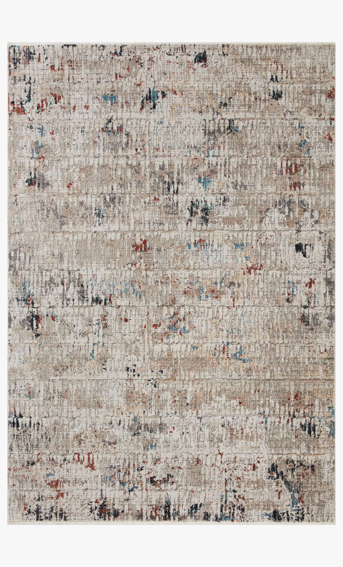 Ivory transitional power-loomed rug with distressed multicolor abstract pattern and border