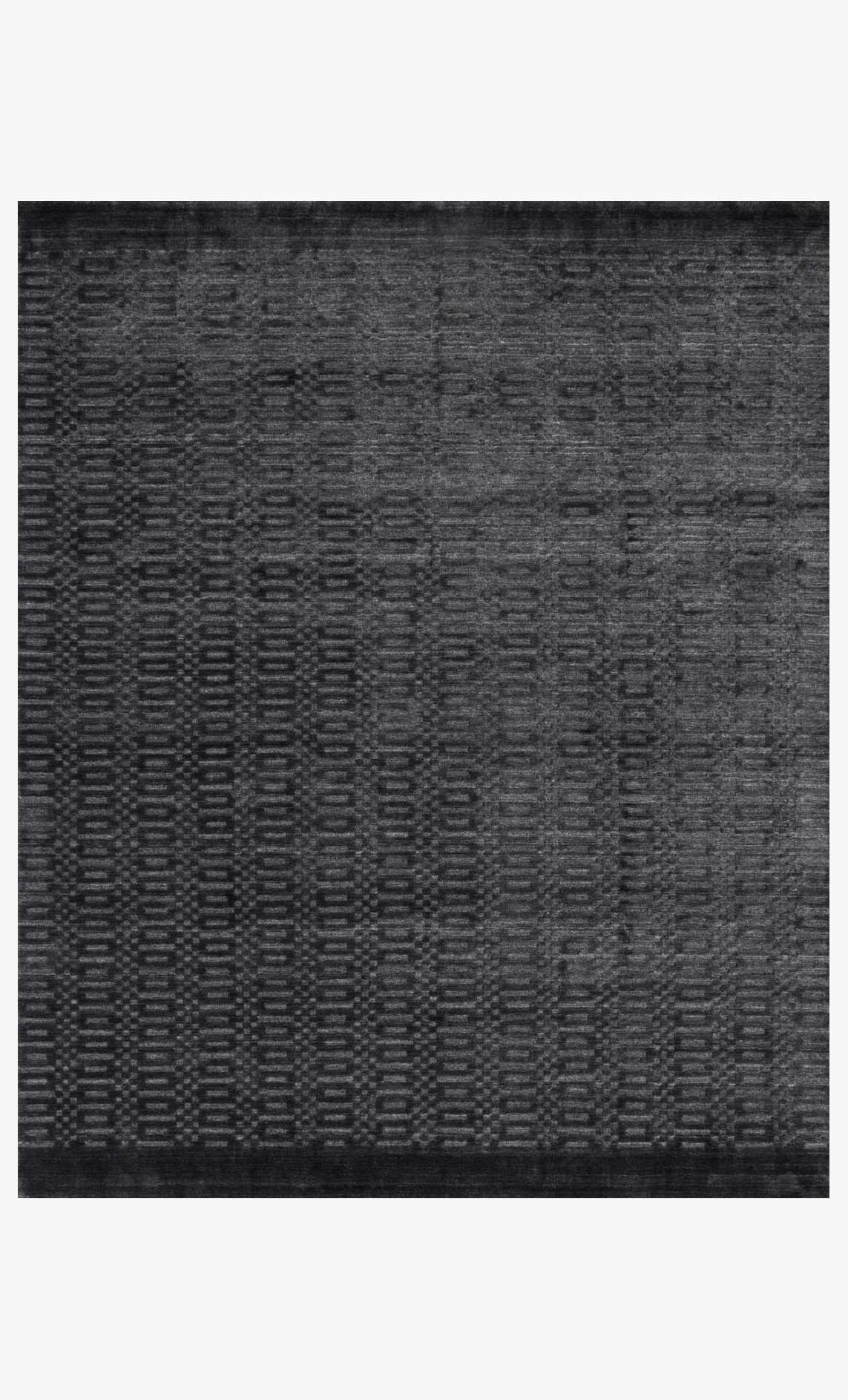 Charcoal hand-loomed rug with textured geometric pattern, flat weave look