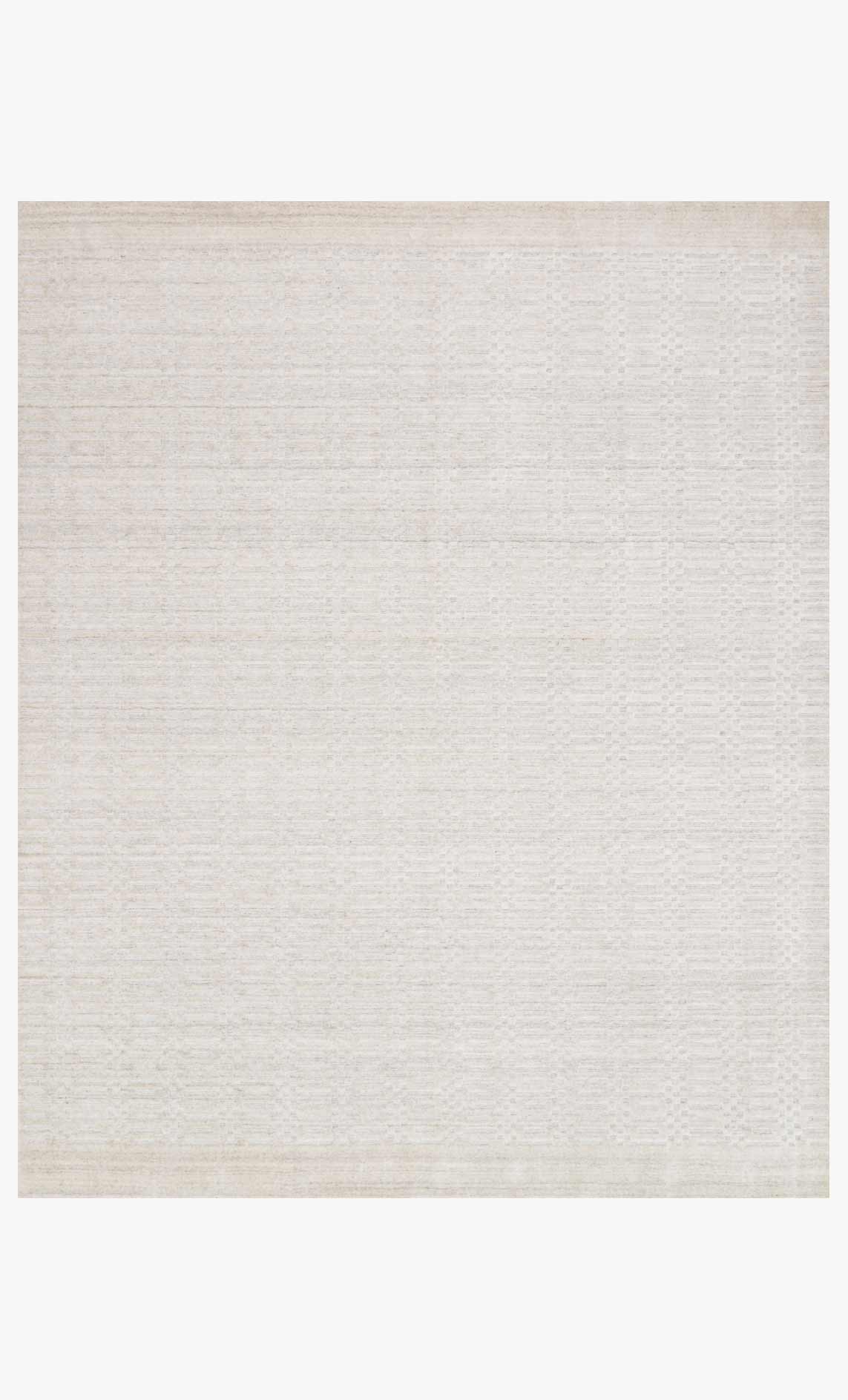 Hand-loomed contemporary rug in ivory with subtle woven texture, flat square design