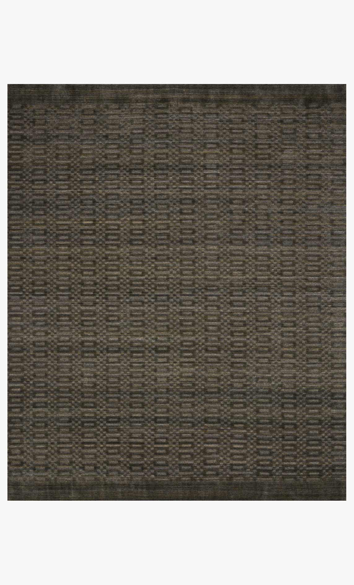 Contemporary hand-loomed rug with geometric lattice pattern, dark tobacco and charcoal