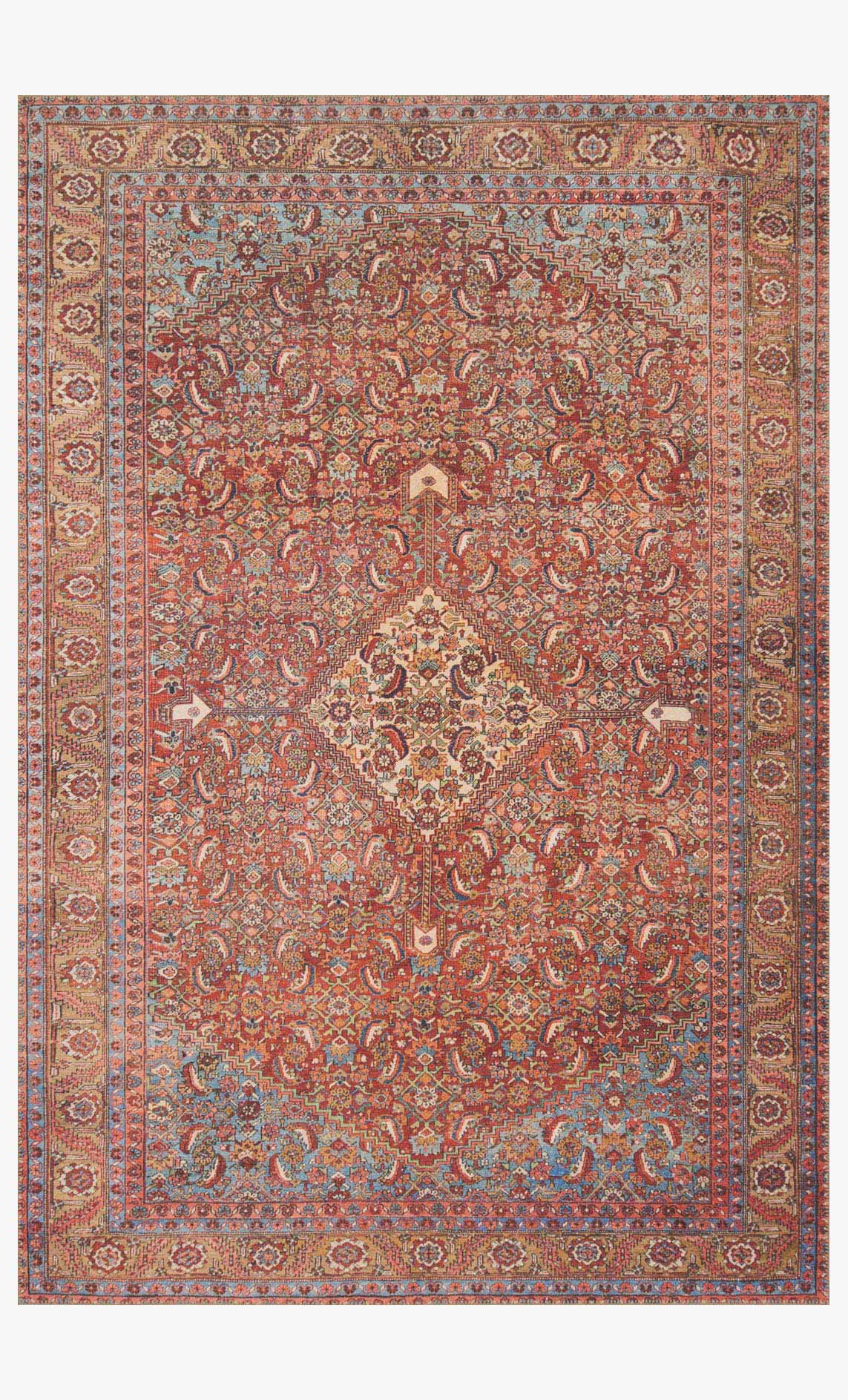 Red traditional power-loomed rug with ornate central medallion and border