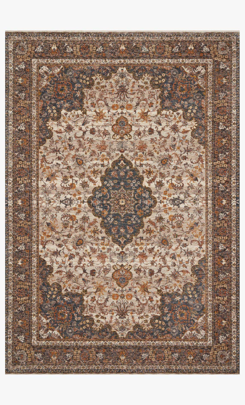 Loloi Lourdes Collection - Traditional Power Loomed Rug in Natural & Ocean (LOU-01)