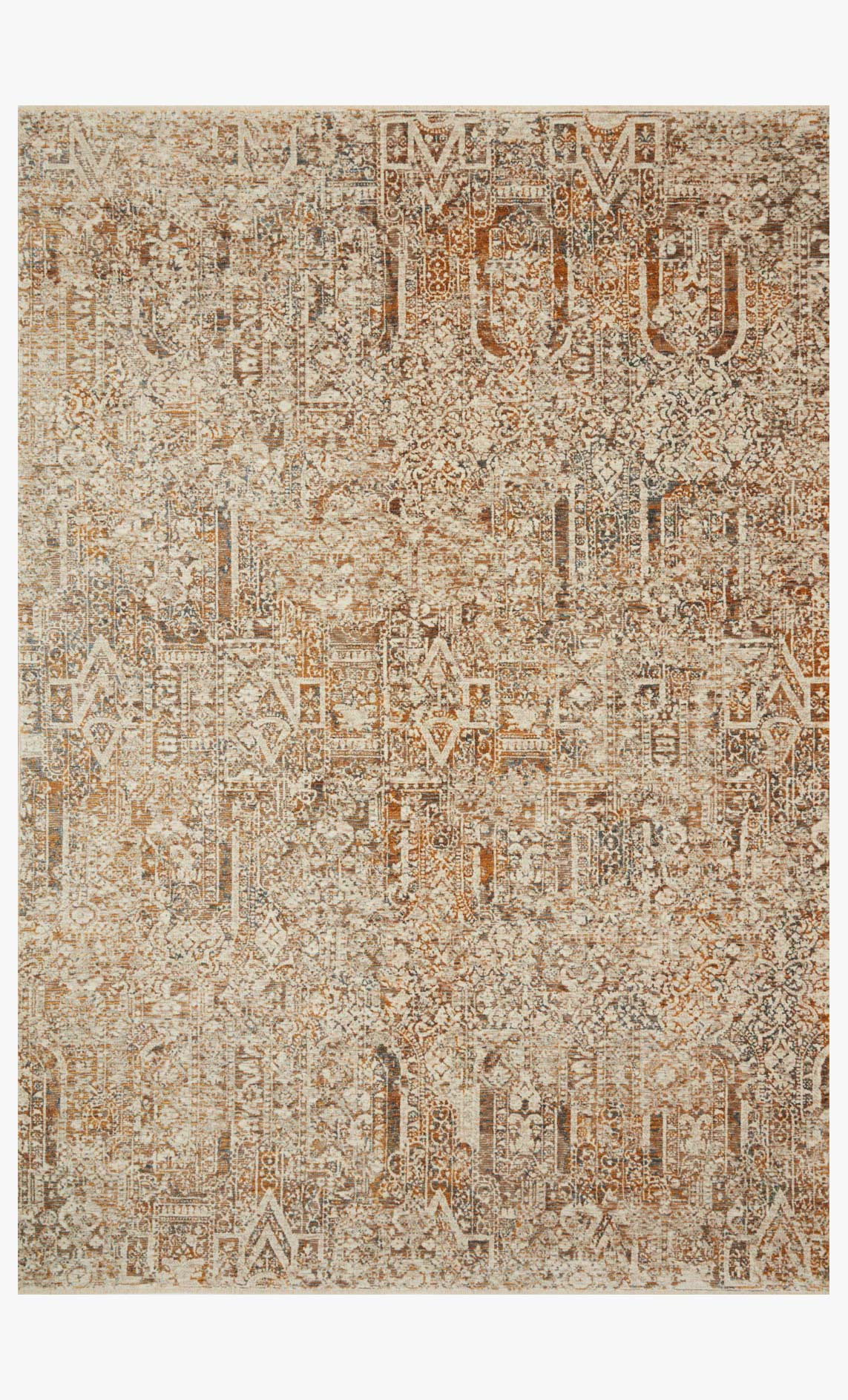 Ivory and orange traditional power-loomed rug with ornate geometric medallion pattern