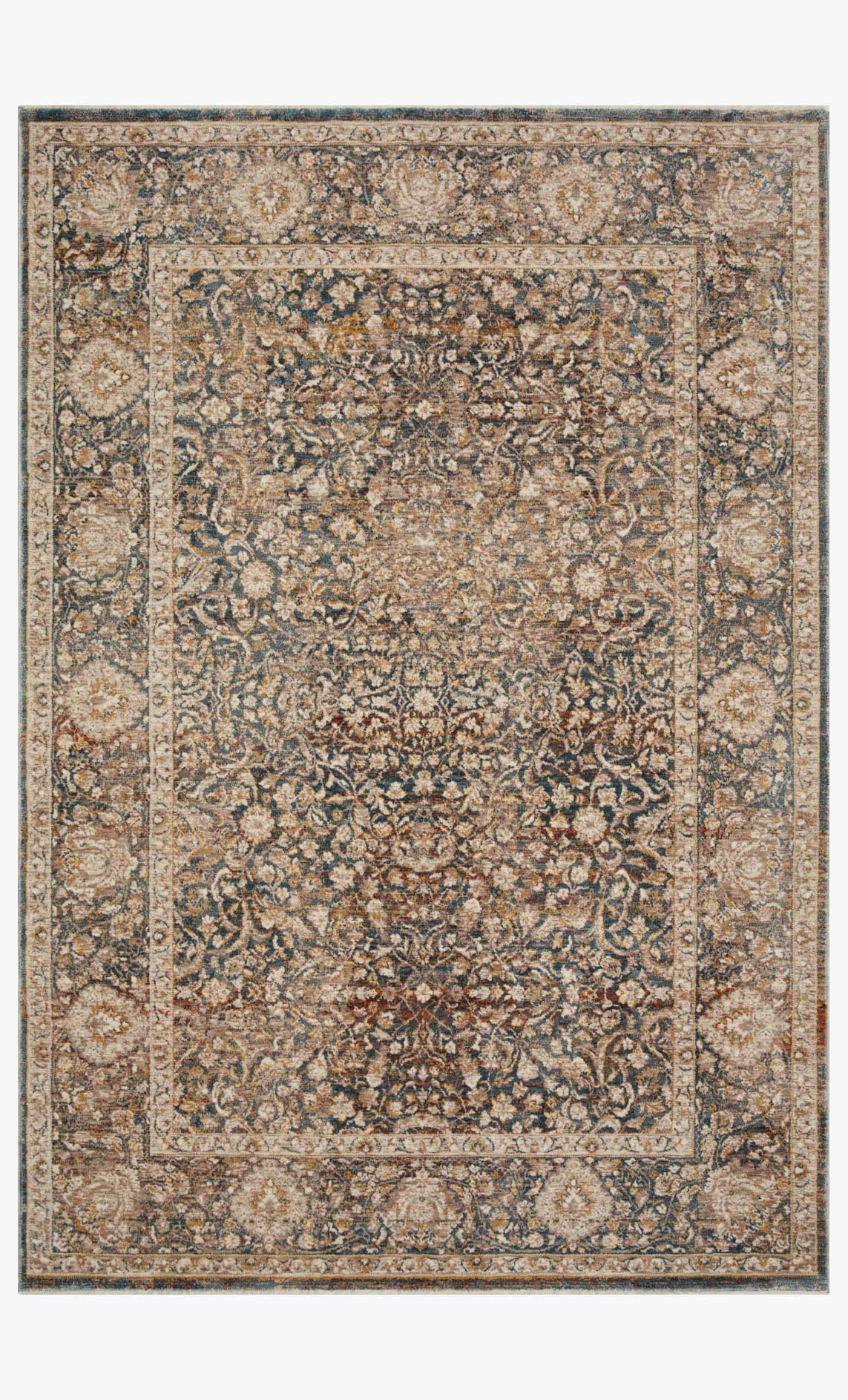 Traditional power-loomed rug with ornate medallion pattern, charcoal and ivory